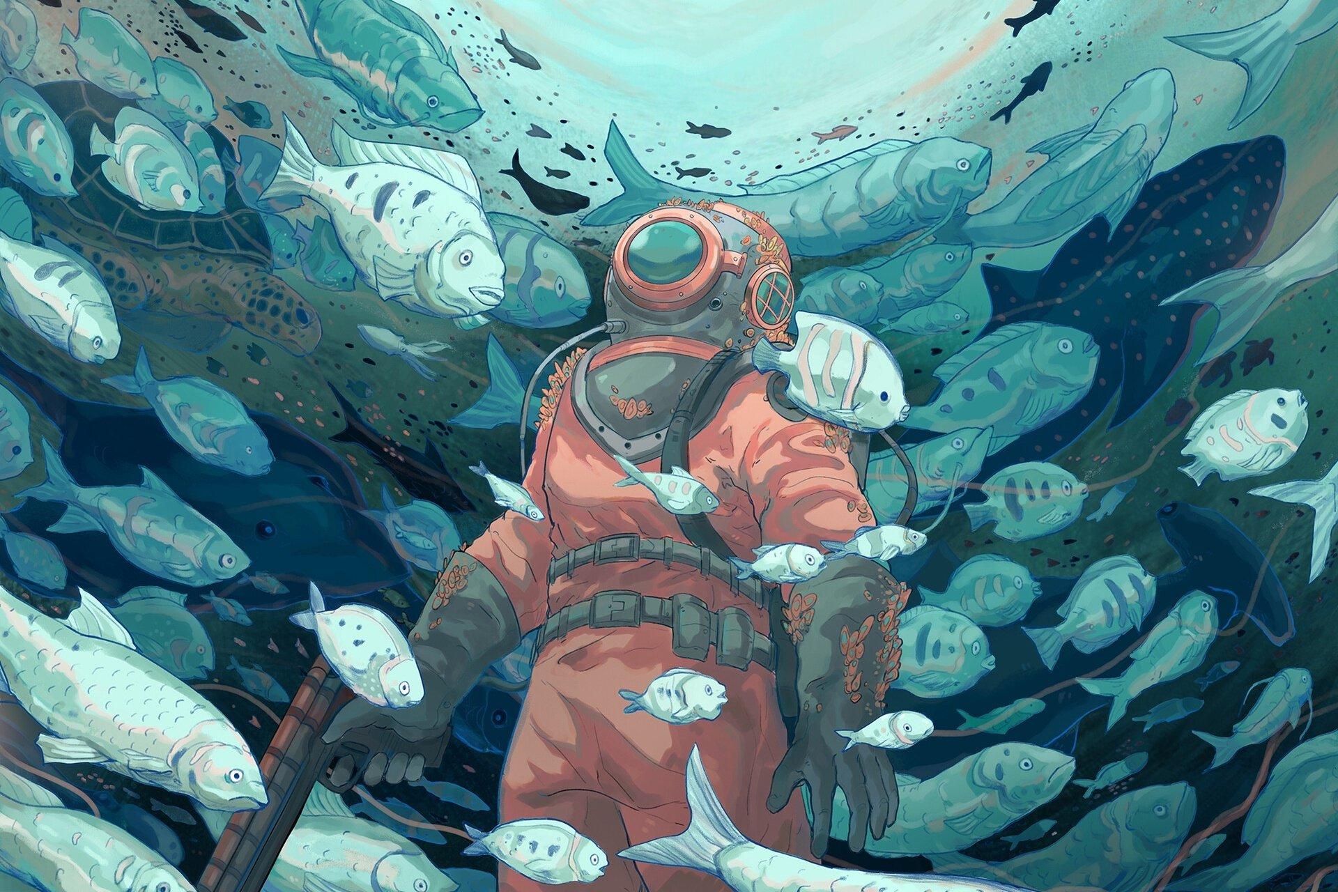 1920x1280 Fantasy Underwater Diver HD Wallpaper