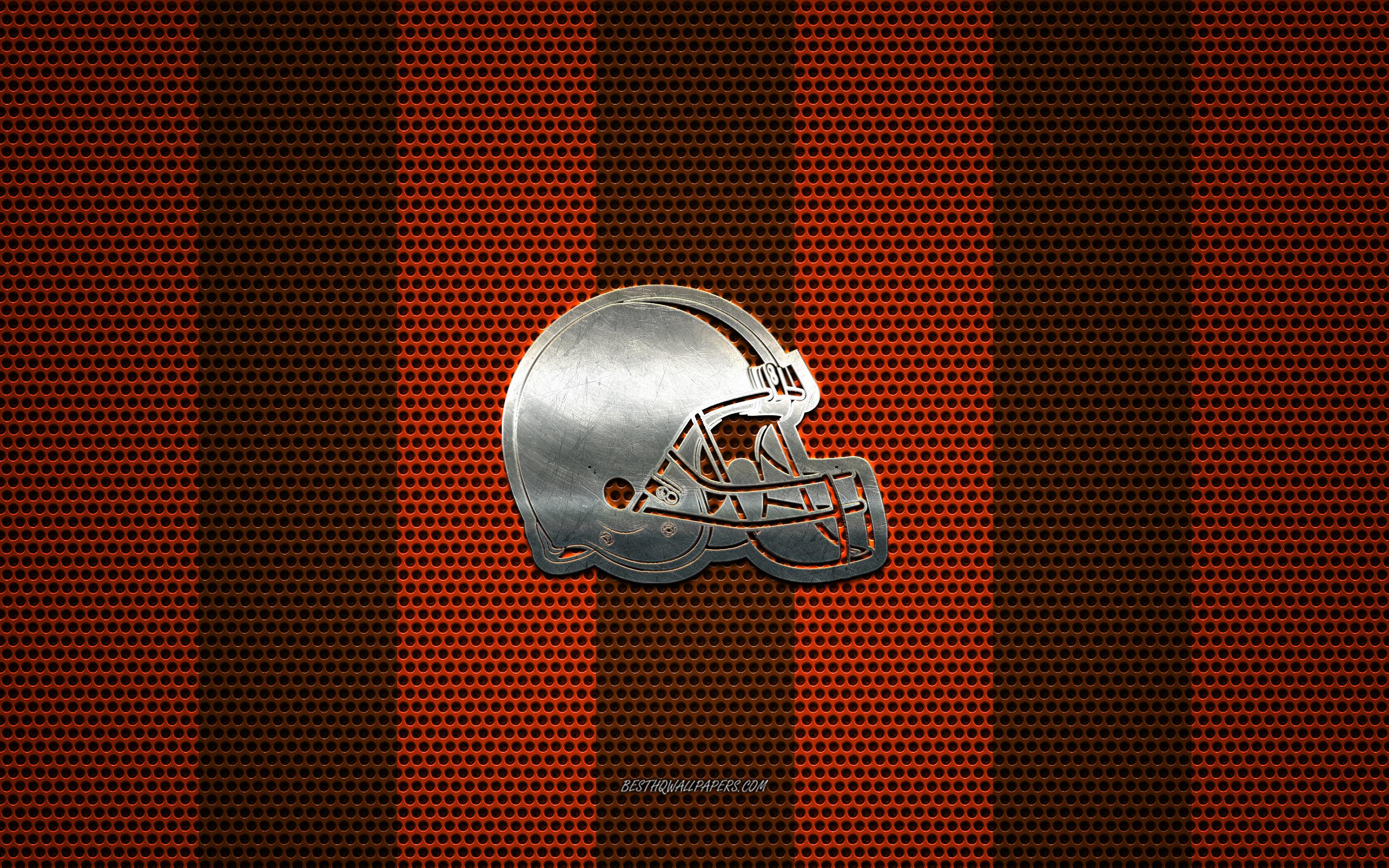 2880x1800 Download Wallpaper Cleveland Browns Logo, American Football Club, Metal Emblem, Brown Orange Metal Mesh Background, Cleveland Browns, NFL, Cleveland, Ohio, USA, American Football For Desktop With Resolution 2880x1800. High Quality HD Picture Wallpaper