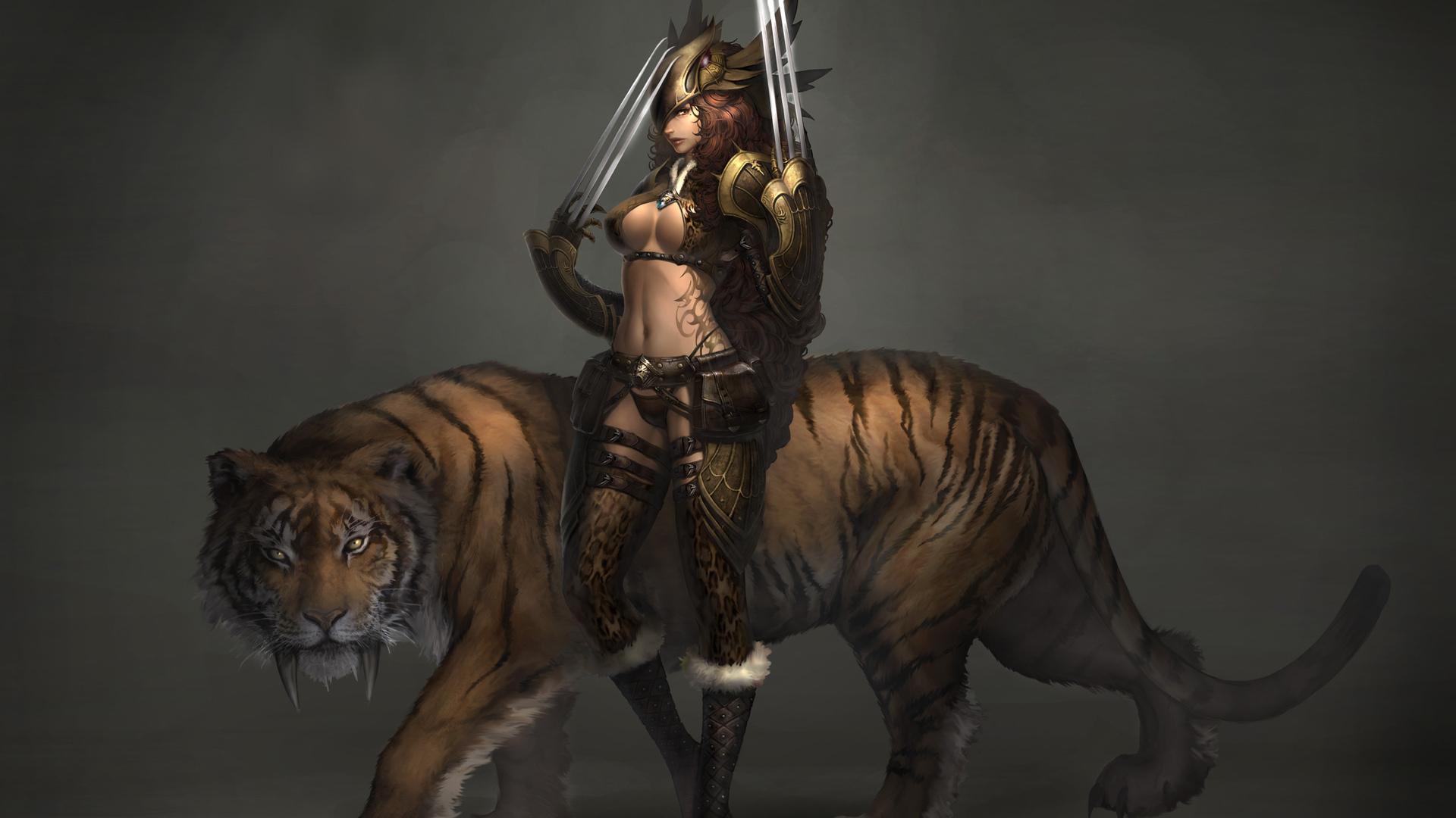 1920x1080 1920x1080 Saber Toothed, Art, Weapons, Girl, Atlantica Online, Tiger