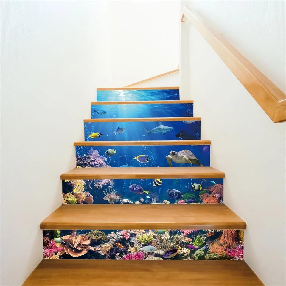 960x960 Underwater World Fish Stairs Stickers Self Adhesive PVC Staircase Decoration Wallpaper DIY Home Stairway Renovation Decals. Wall Stickers