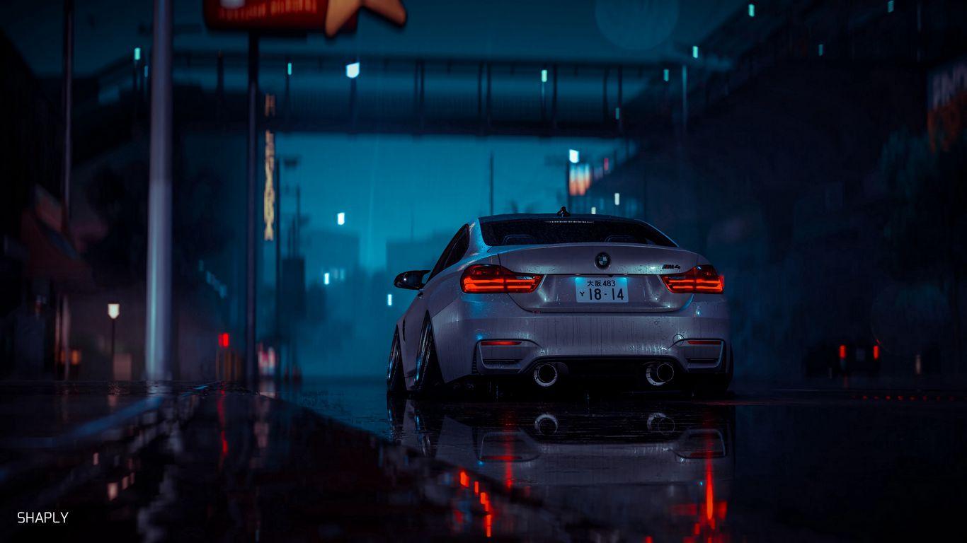 1366x768 Download wallpaper 1366x768 car, gray, wet, night, rain tablet, laptop HD background