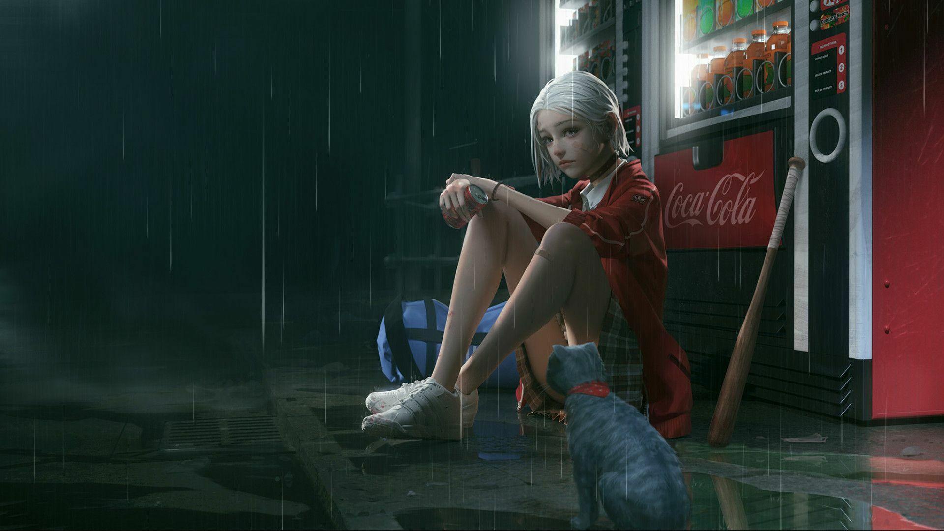 1920x1080 Girl near the vending machine with a Cola live wallpaper [DOWNLOAD FREE]