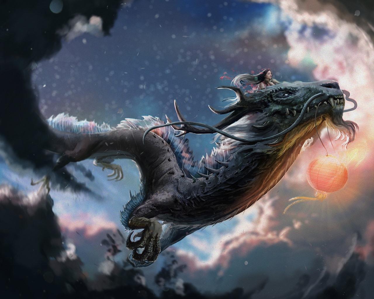 1280x1024 Wallpaper Chinese dragon, girl, art picture 1920x1440 HD Picture, Image