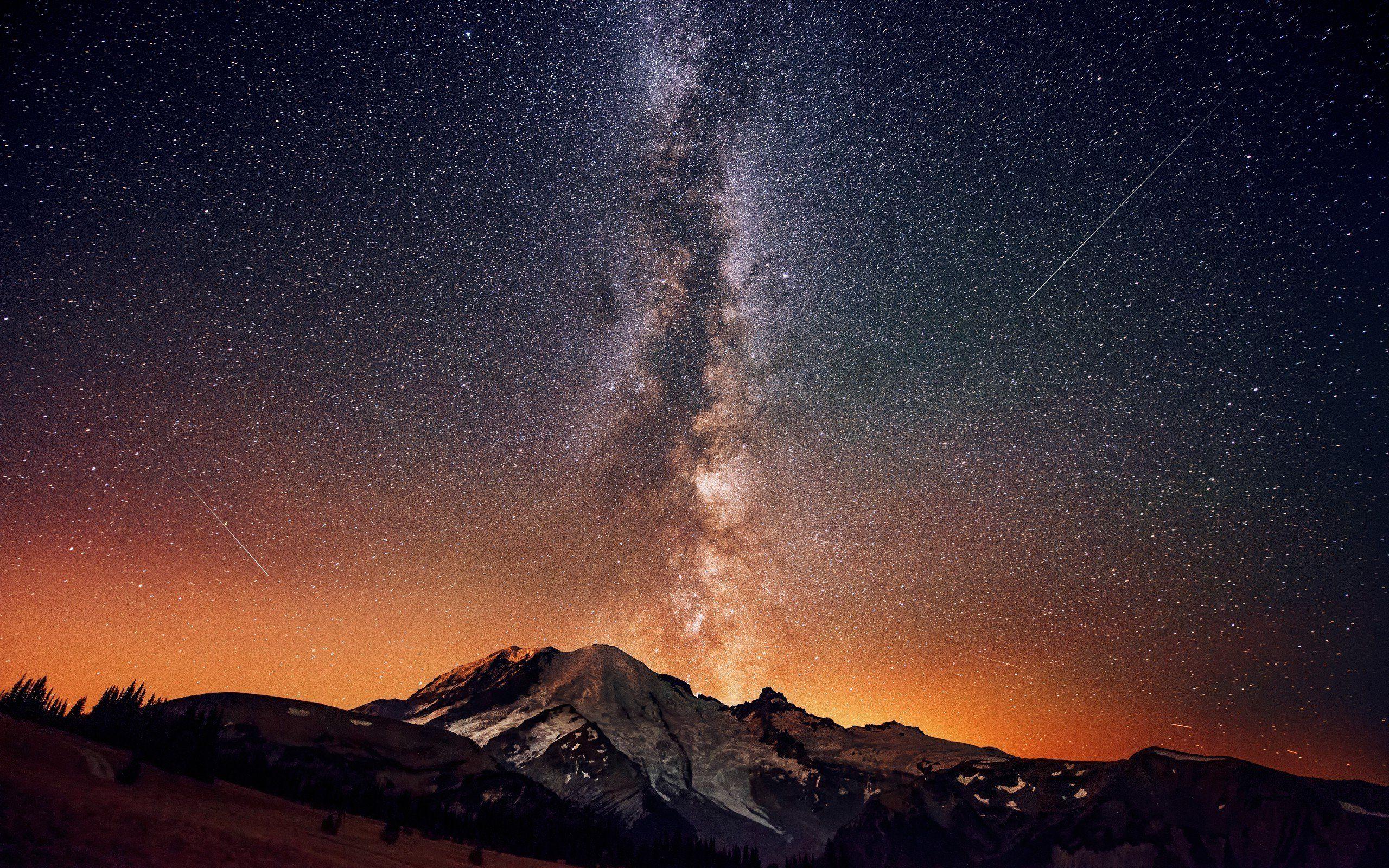 Mountain Landscape Clouds Night Sky Stars Scenery 4K Wallpaper #4.762