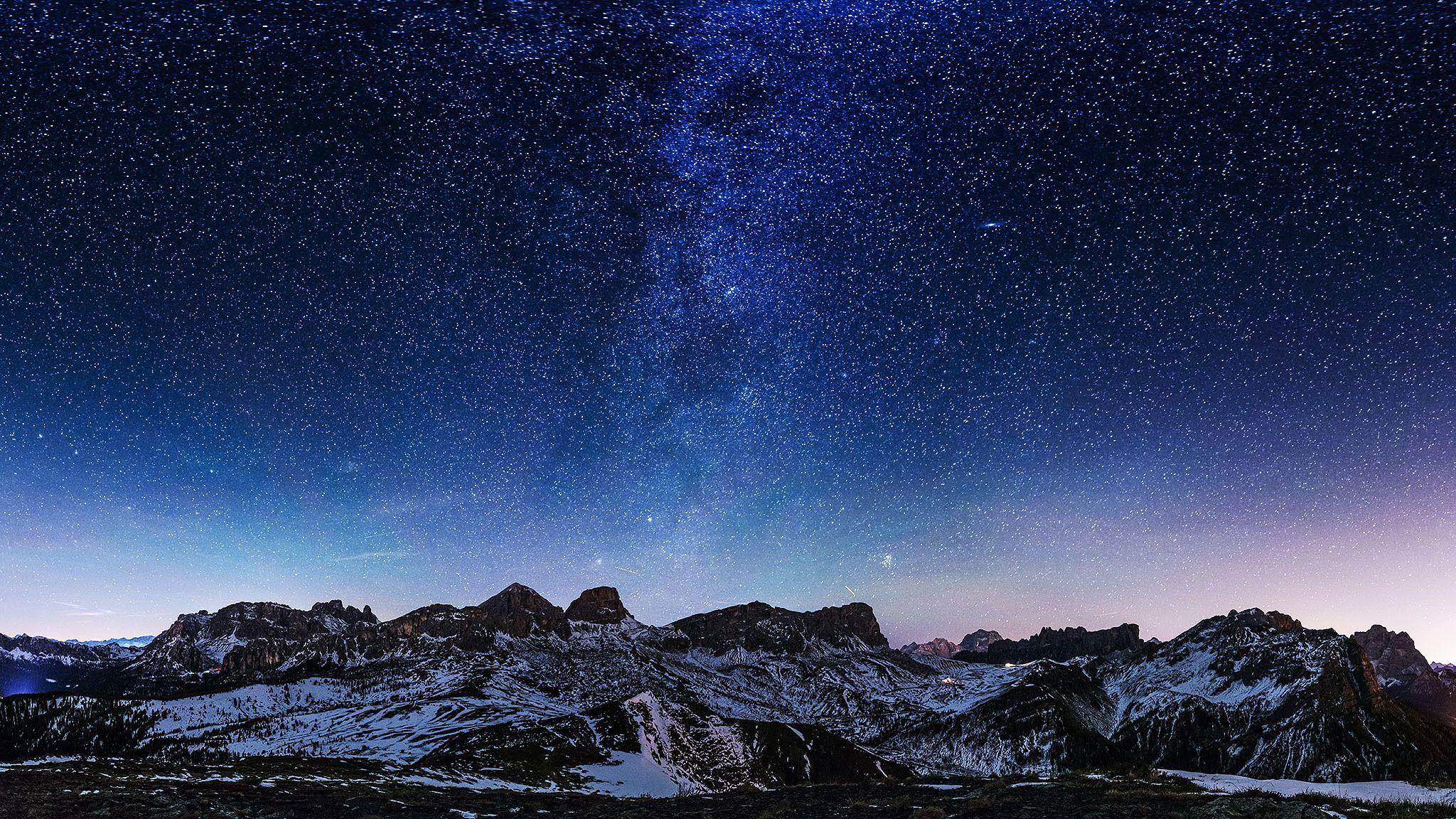 2048x1152 Image Stars Milky Way Nature Mountains Sky 2048x1152