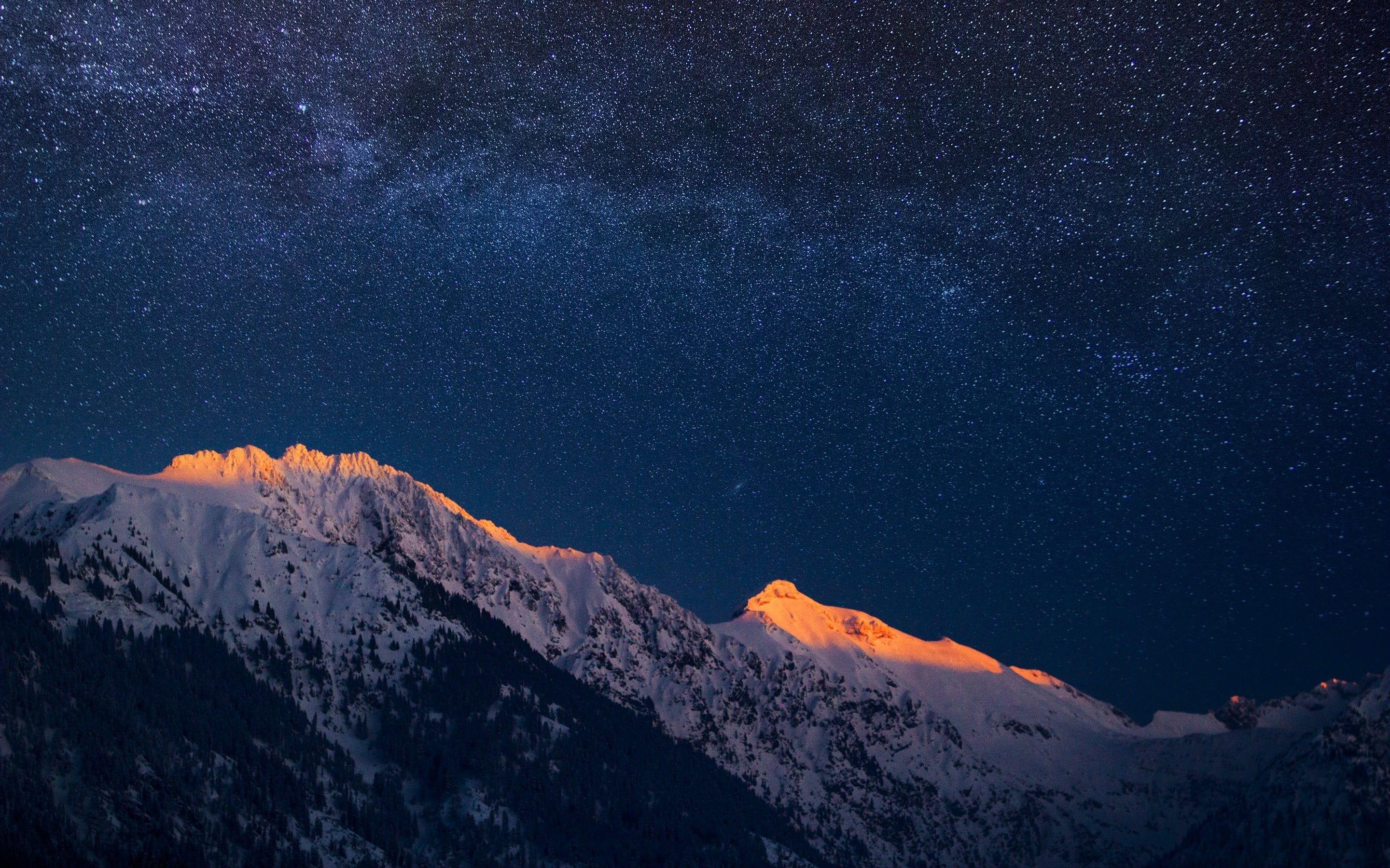 2880x1800 White mountain digital wallpaper, Milky Way, space, nature HD