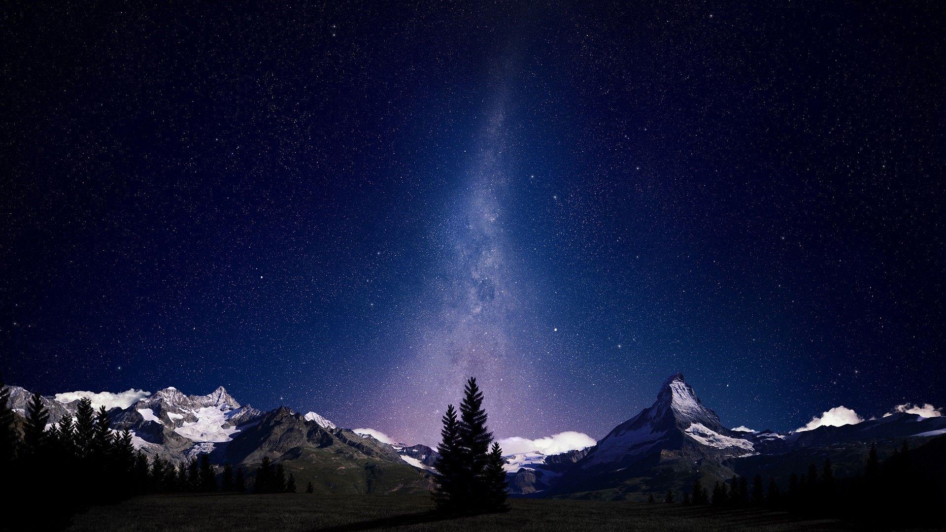 1920x1080 landscape milky way mountain stars wallpaper and background