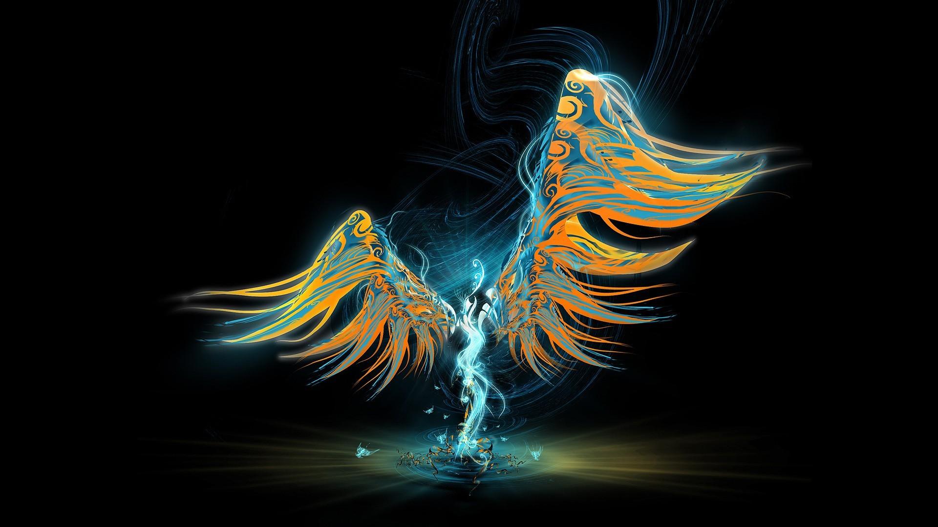 1920x1080 Lights Digital Art Artwork Angel Simple Background Fantasy Art Dark Background Fire Wings Women Abstract