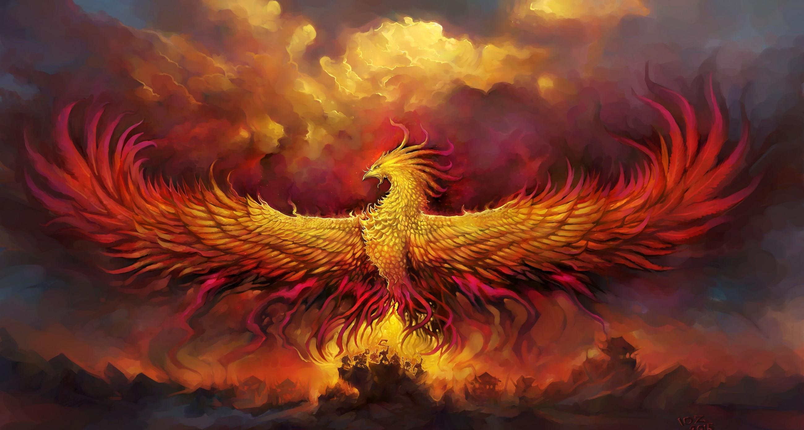 2600x1392 Download 2600x1392 Phoenix, Flame, Wings, Fantasy Creature Wallpaper
