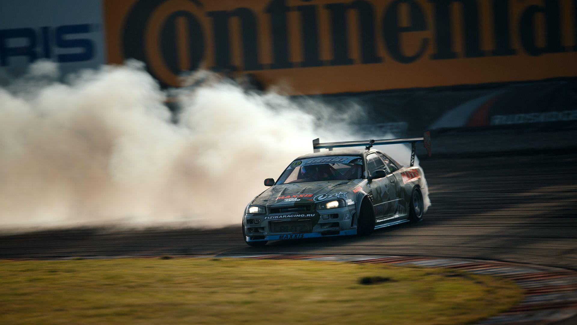 1920x1080 Download wallpaper 1920x1080 nissan, skyline, gtr, drift, r34 full hd, hdtv, fhd, 1080p HD background