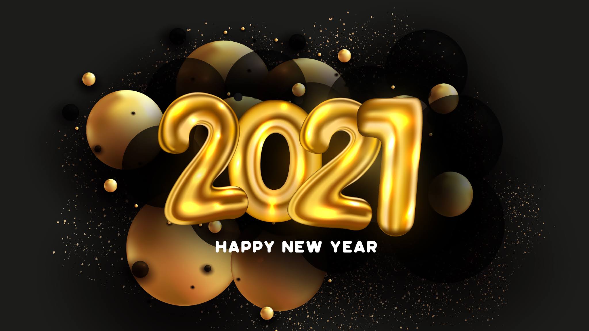 2048x1152 Golden Balloons Happy New Year Wallpaper