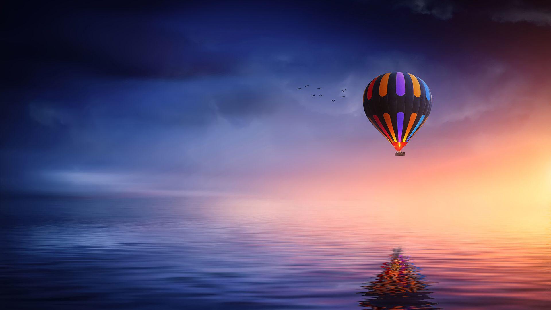 1920x1080 Desktop Wallpaper Hot Air Balloon, Ride, Sunset, Reflections, HD Image, Picture, Background, 6f9dbe