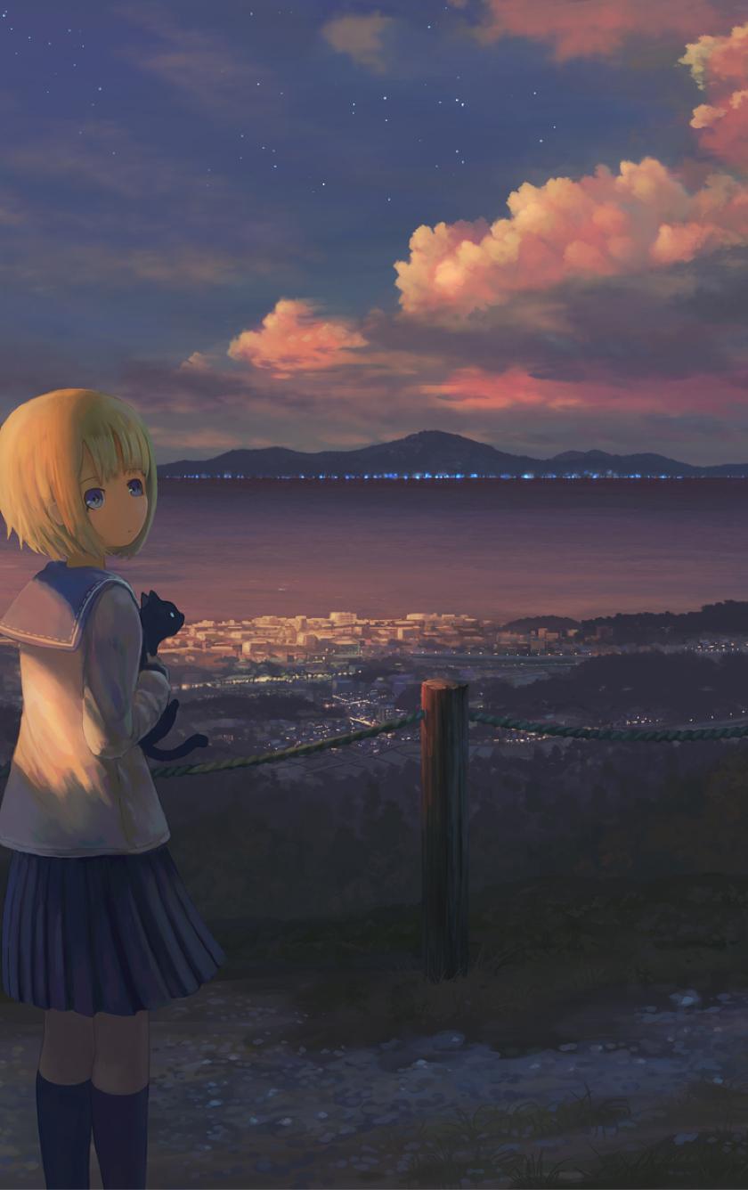 840x1336 Anime Girl Alone HD Wallpaper