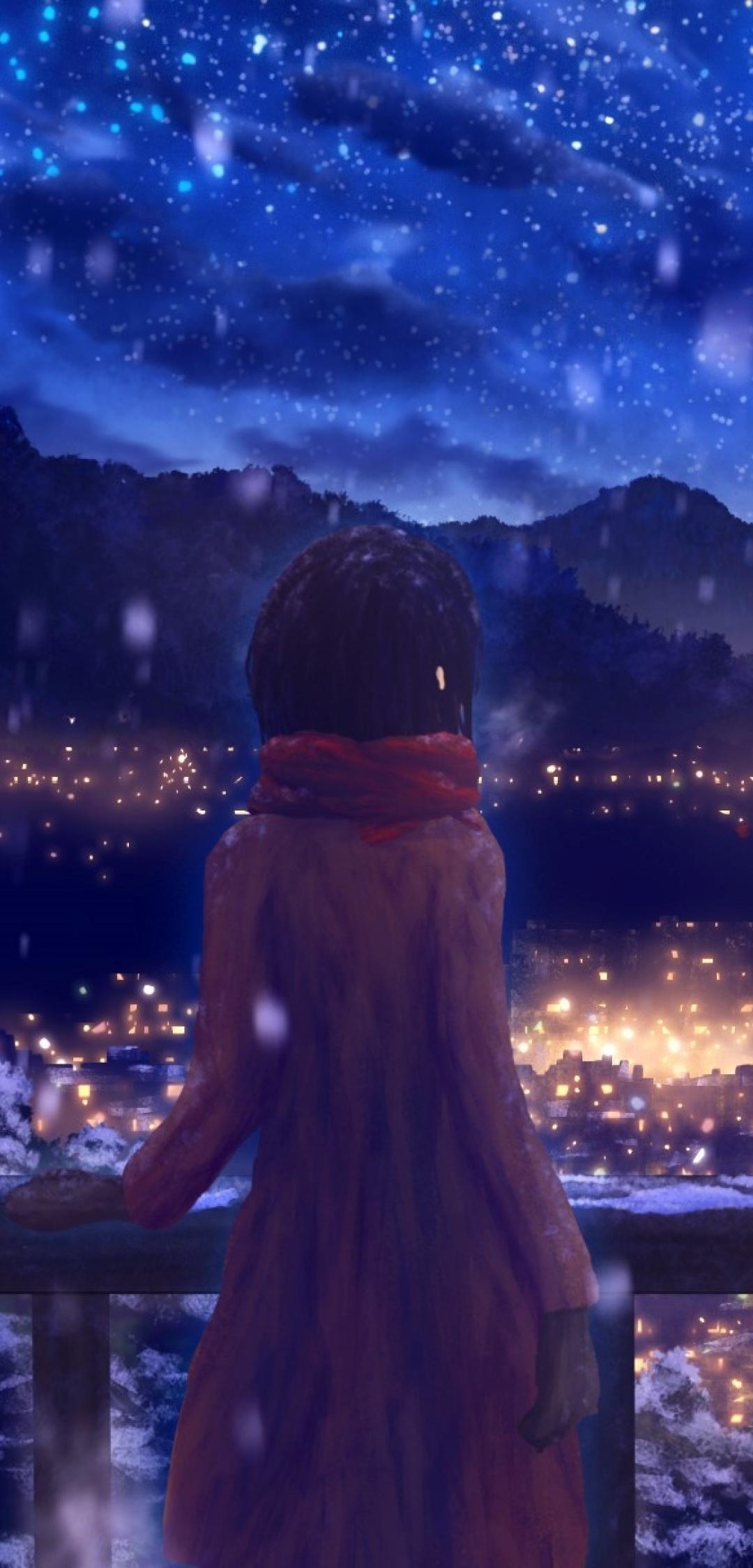 1080x2248 Anime Girl Standing Alone in Snow 1080x2248 Resolution Wallpaper, HD Nature 4K Wallpaper, Image, Photo and Background
