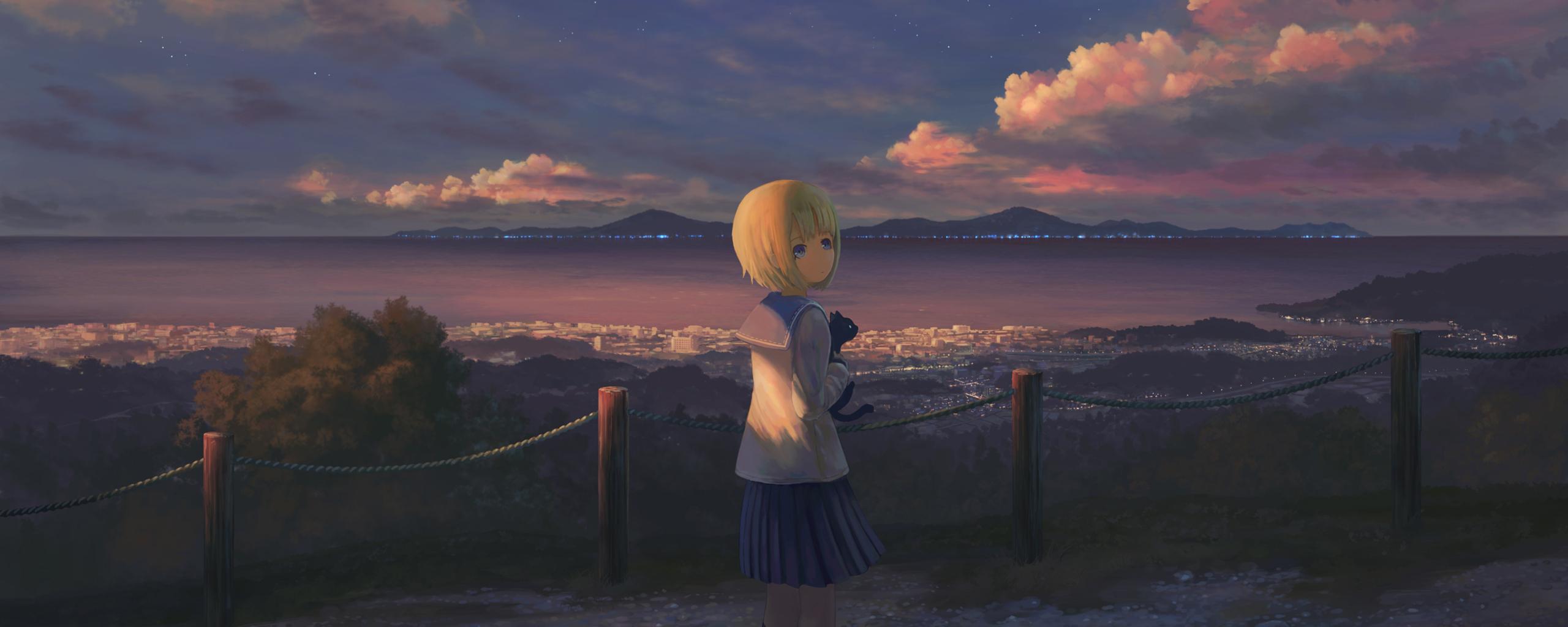 2560x1024 Anime Girl Alone Standing 2560x1024 Resolution HD 4k Wallpaper, Image, Background, Photo and Picture