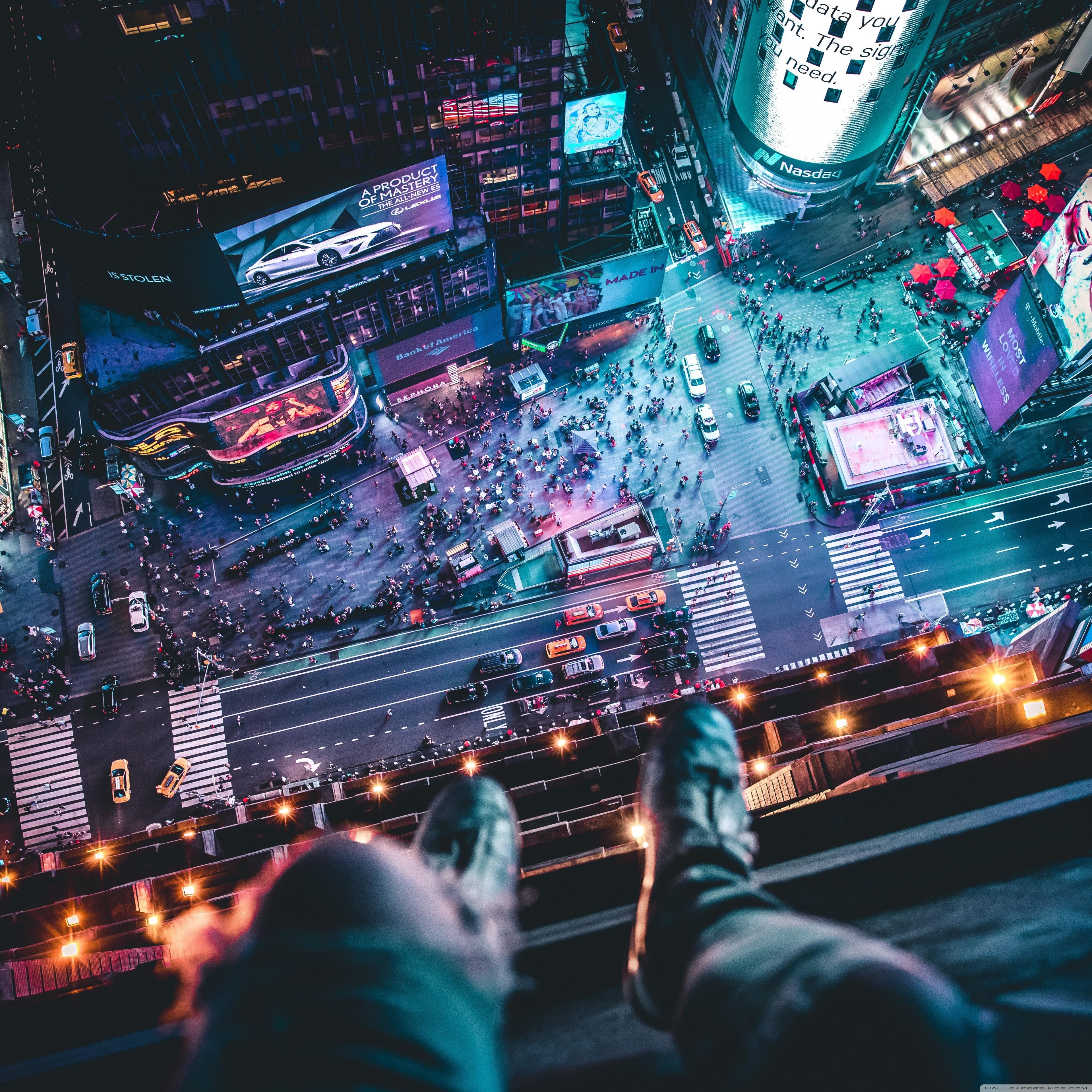 3840x3840 Times Square Night Wallpaper 4k