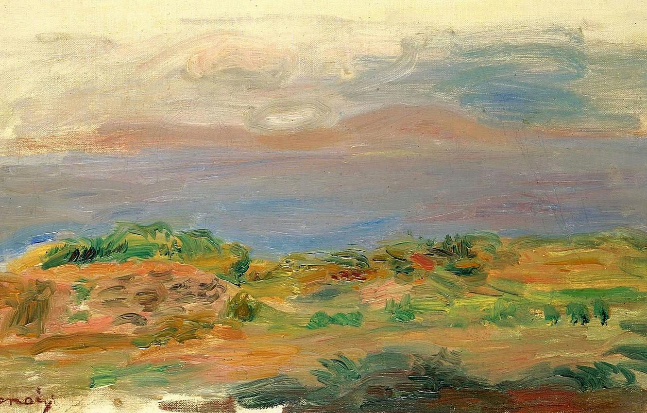 1332x850 Wallpaper landscape, picture, Pierre Auguste Renoir, Pierre Auguste Renoir, Green Cliffs and the Sea image for desktop, section живопись