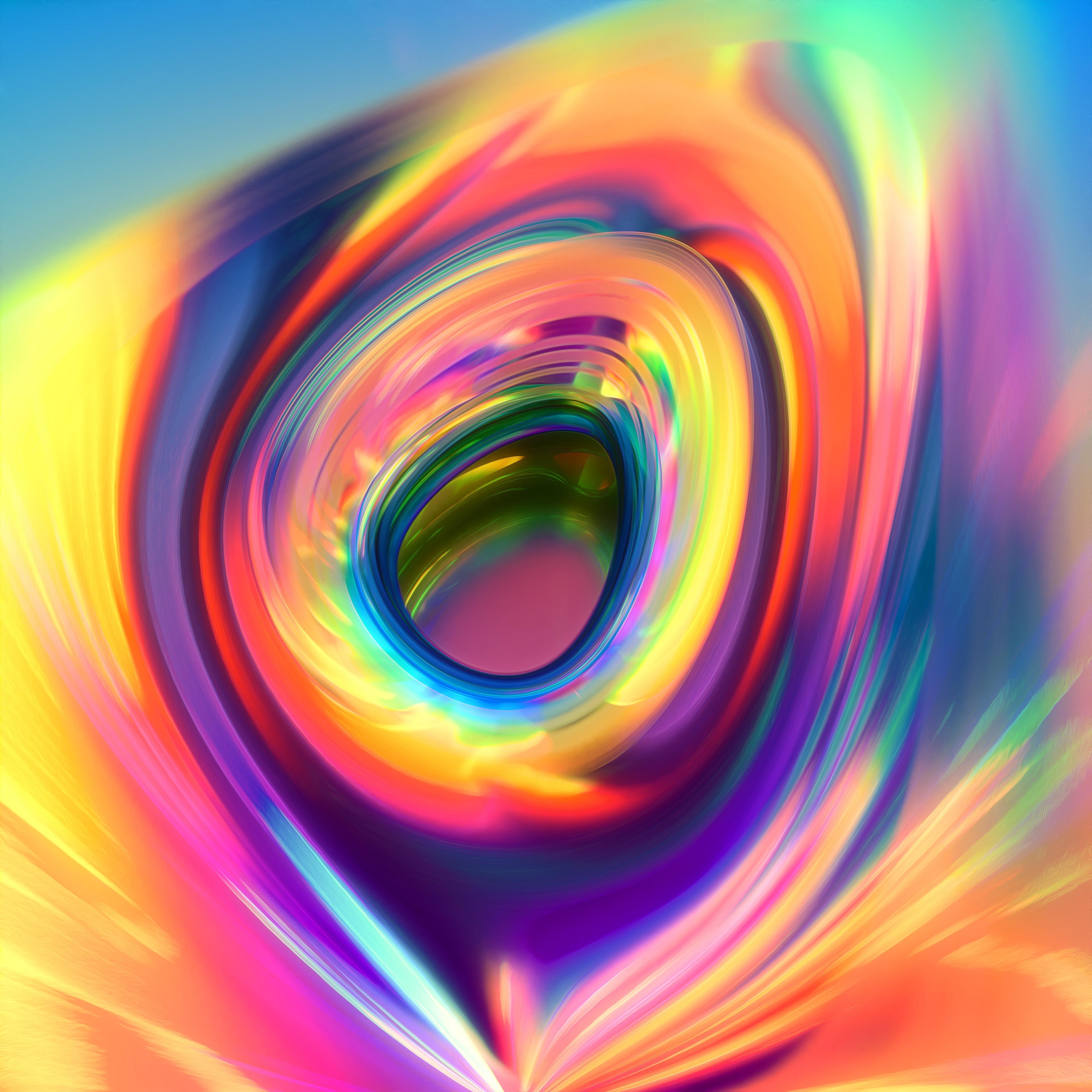 3840x3840 Wallpaper Neon Colors, Gradient, Wormhole, 3D Abstraction: 3840x3840