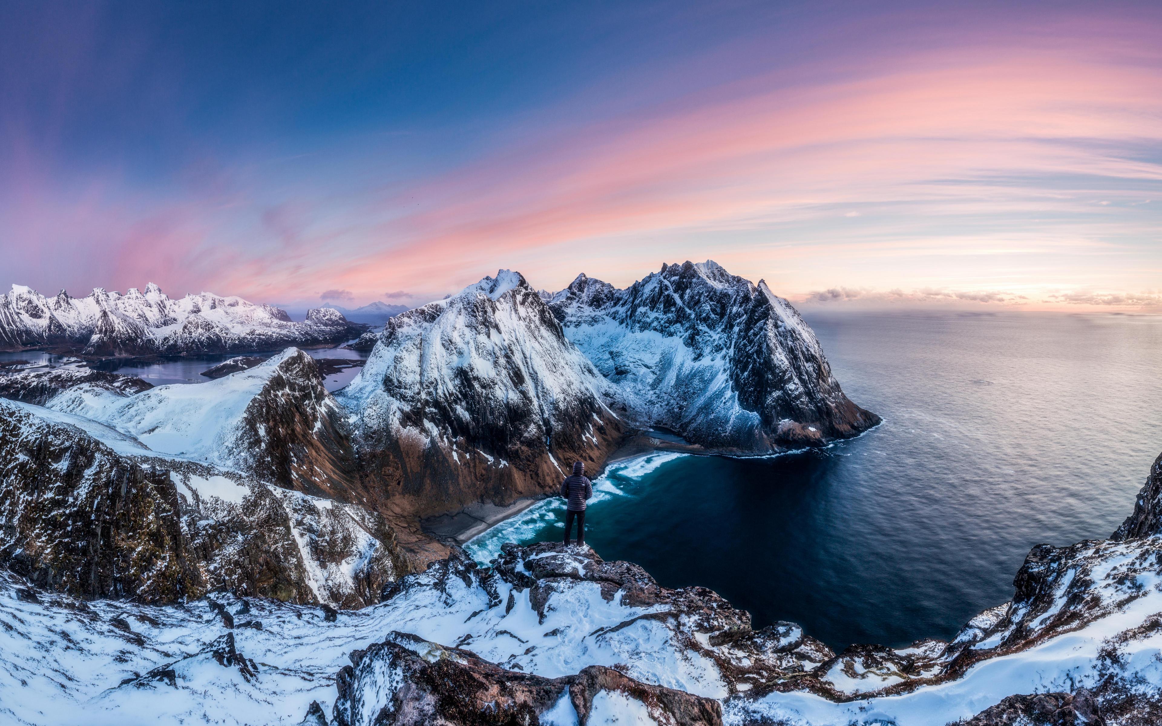 3840x2400 Download Panorama, ocean, Arctic coast, sunset, glacier wallpaper, 3840x 4K Ultra HD 16: Widescreen