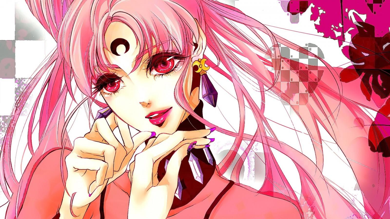 1600x900 illustration, long hair, anime, anime girls, looking at viewer, pink hair, Sailor Moon, pink, Chibi Usagi, Black Lady, mangaka. Mocah HD Wallpaper