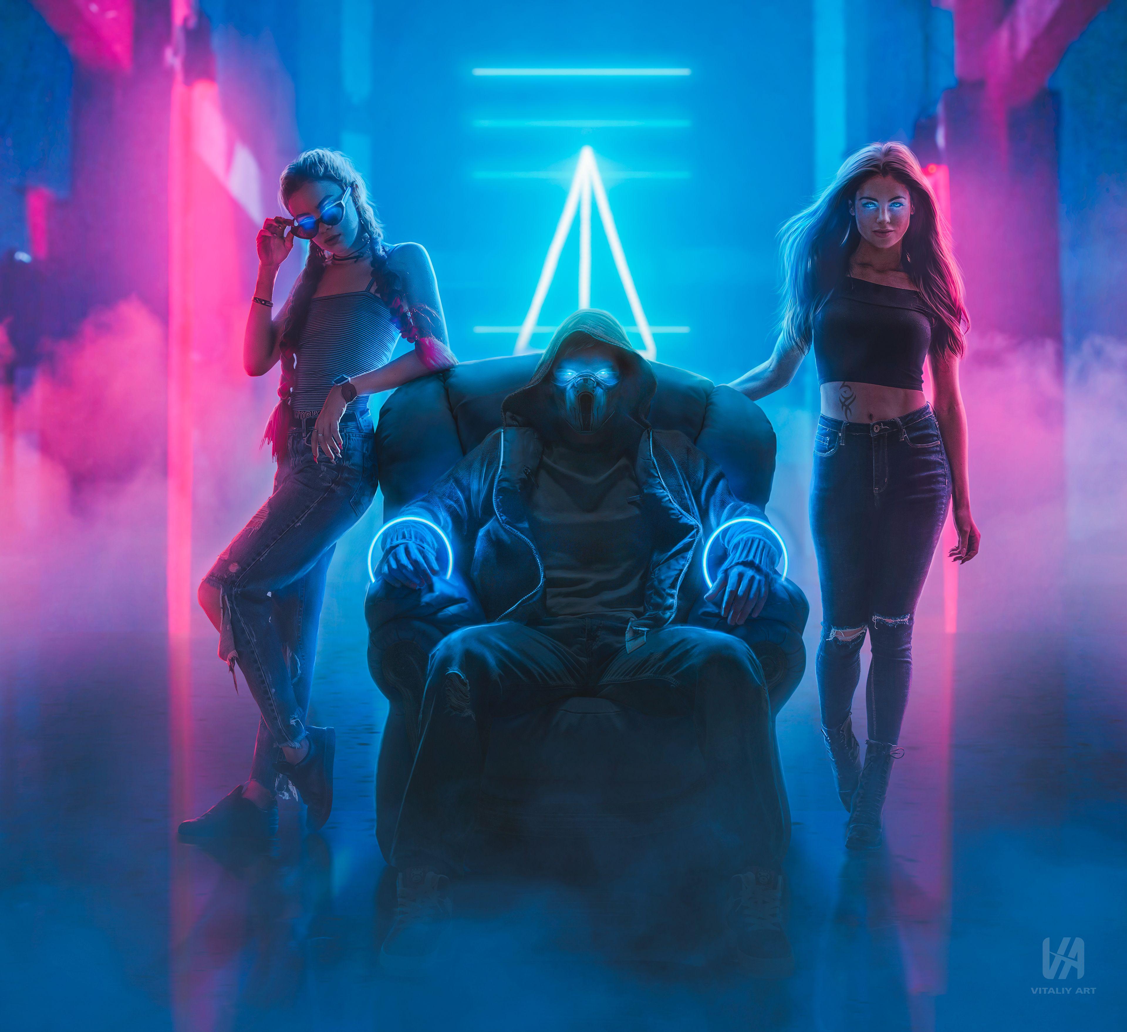 3840x3515 Neon Girls Wallpaper