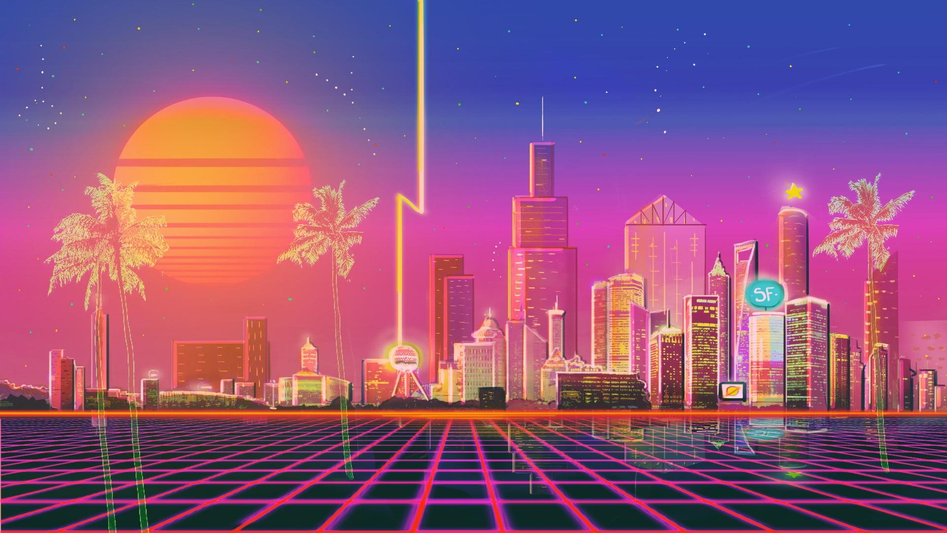 1920x1080 The Sun, Music, The City, Style, Background, 80s Wallpaper, Neon, Illustration