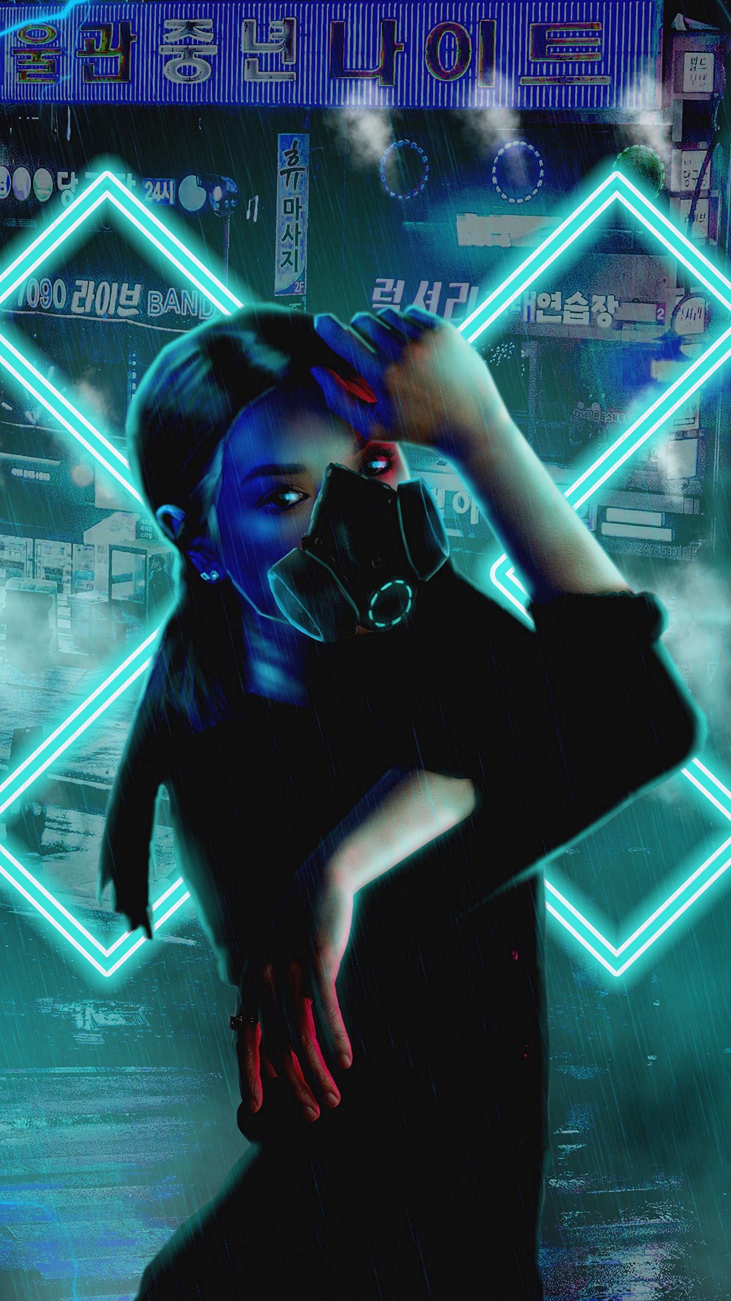 1440x2560 Download wallpaper 1440x2560 respirator, mask, neon, girl qhd samsung galaxy s s edge, note, lg g4 HD background