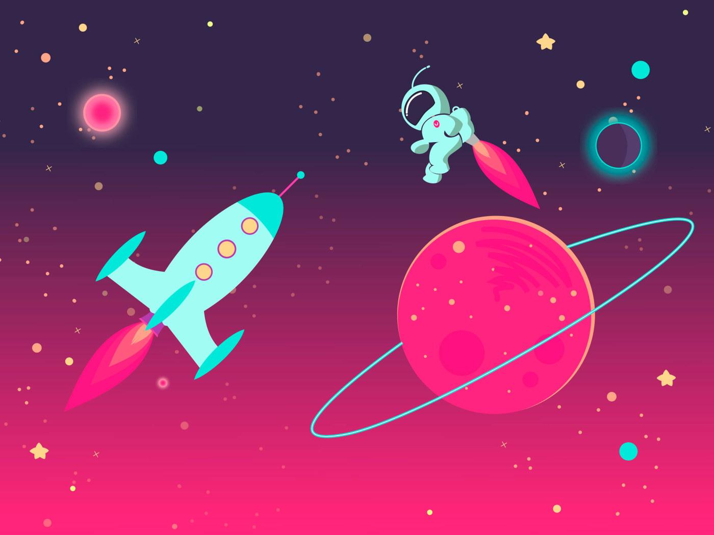 1400x1050 Cartoon Astronaut and Rocket in Outer Space, background, cosmonaut • Wallpaper For You HD Wallpaper For Desktop & Mobile