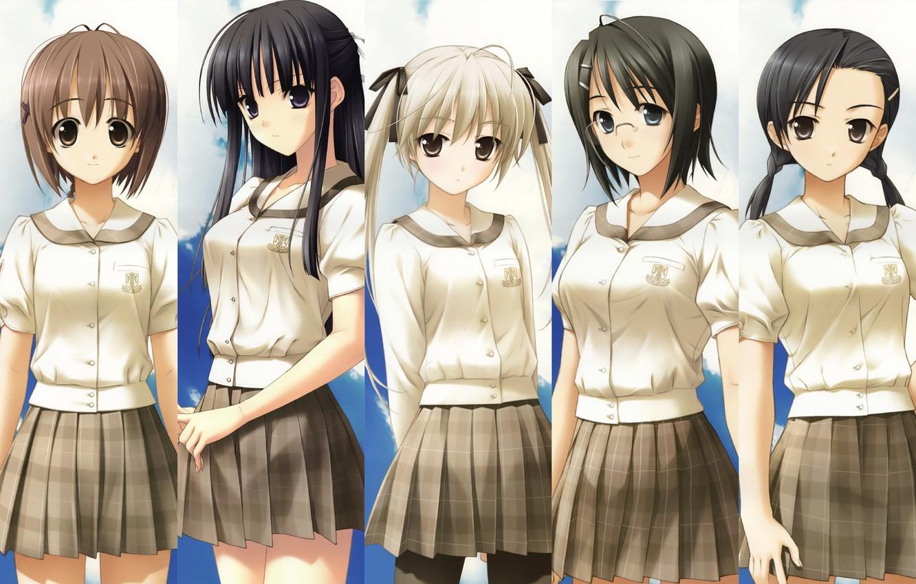 1332x850 Wallpaper school uniform, Yosuga no Sora, Nao Orihime, Kazuha Migiwa, Sora Kasugano, Akira Natsume, devochki, Kozue, Kuranaga image for desktop, section прочее