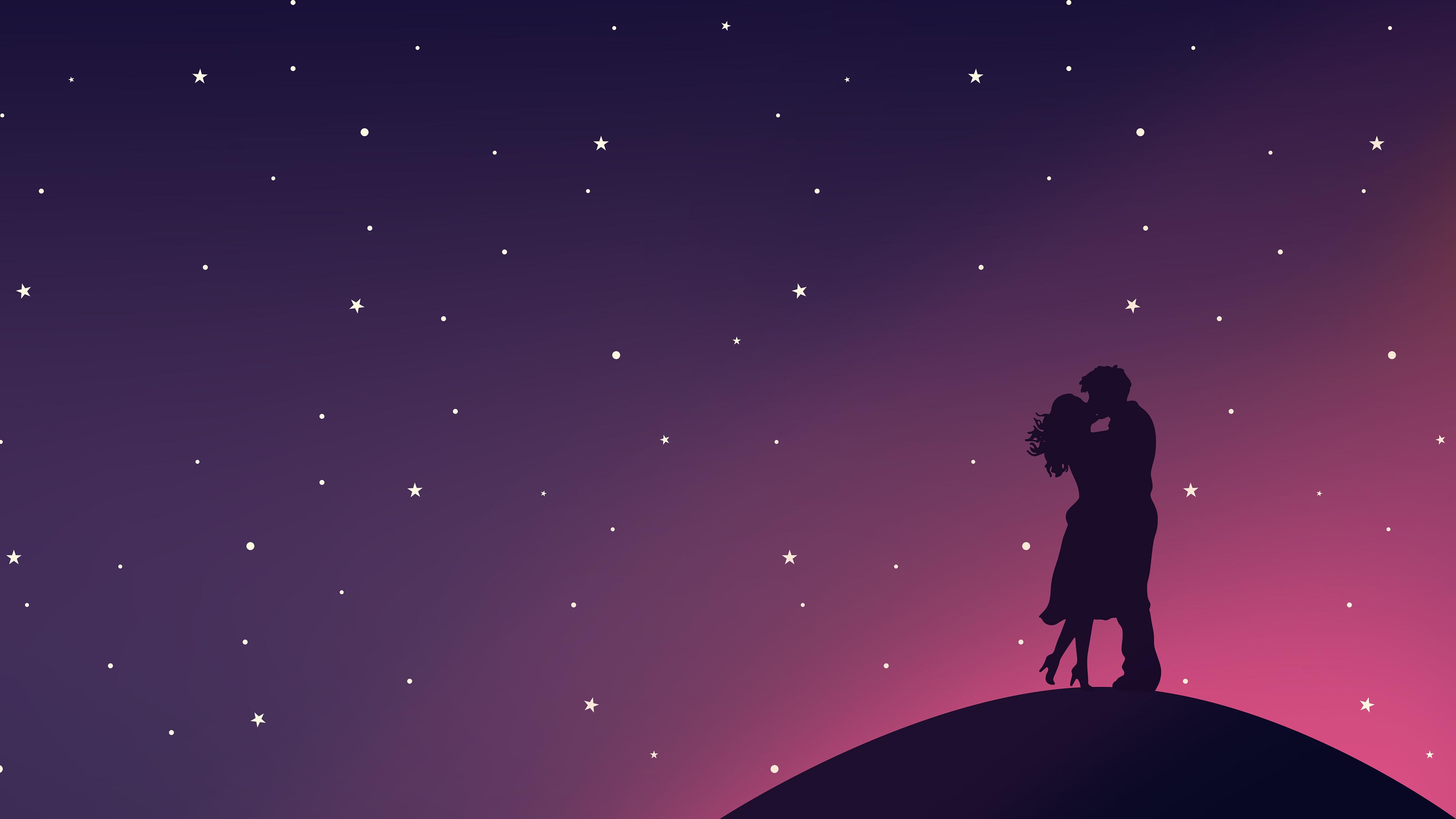 3840x2160 Kissing couple, Silhouette, Starry sky, Romantic, Lovers, Pair, Aesthetic, 4k Free deskk wallpaper, Ultra HD