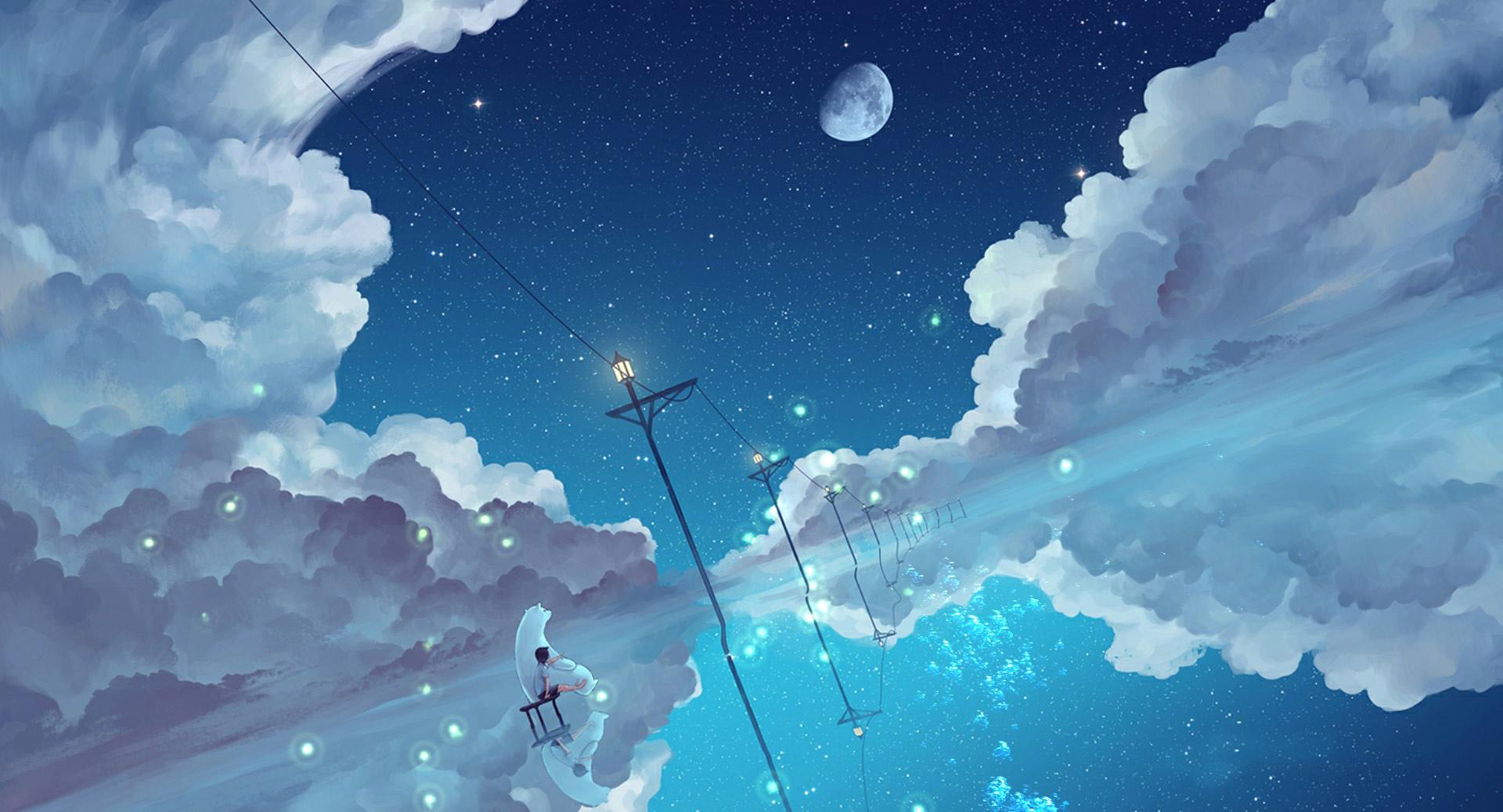 1920x1038 Anime Night Sky Wallpaper 2020