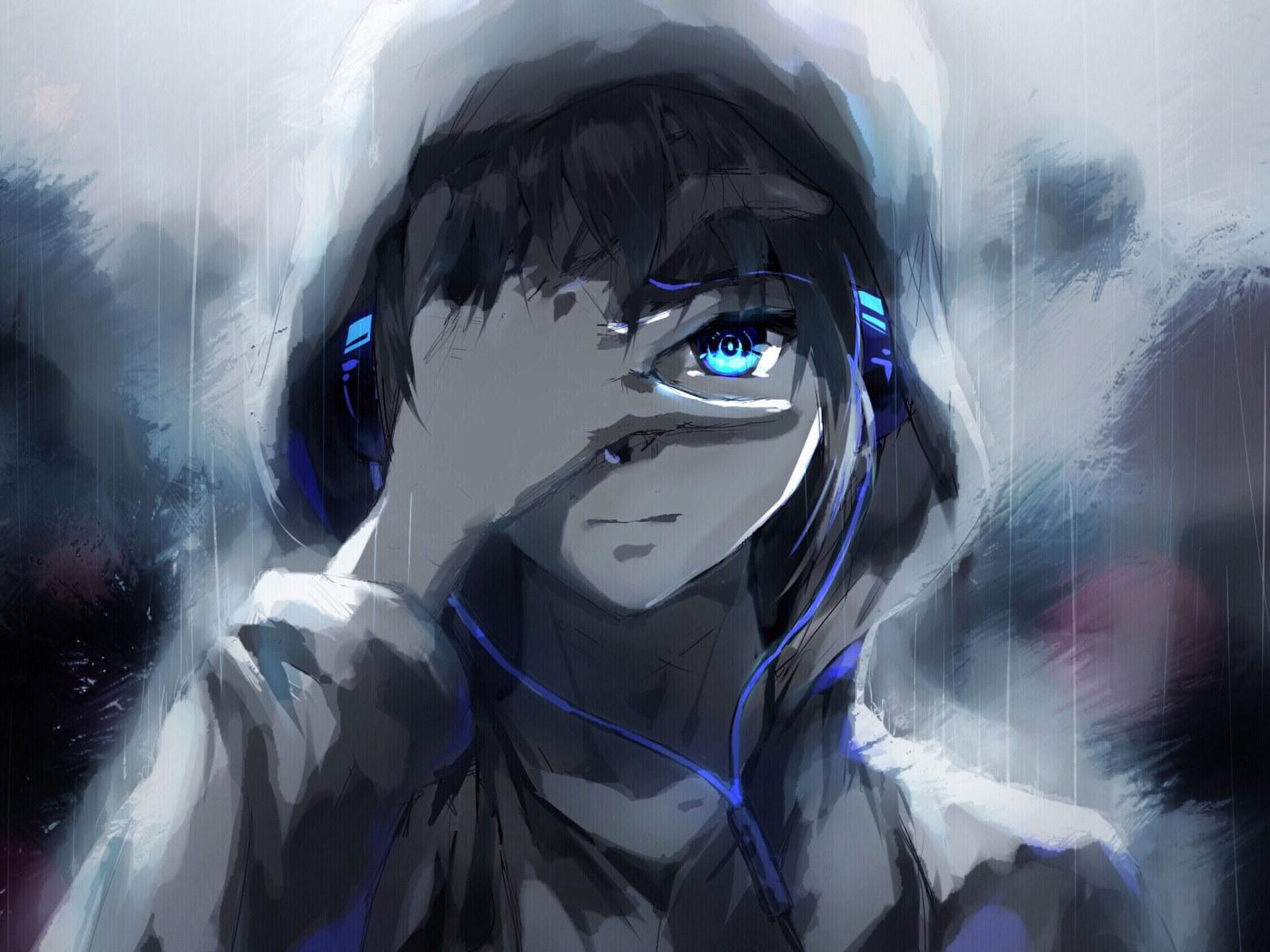 1600x1200 Anime boy wallpaper, hoodie, blue eyes, headphones, painting • Wallpaper For You HD Wallpaper For Desktop & Mobile