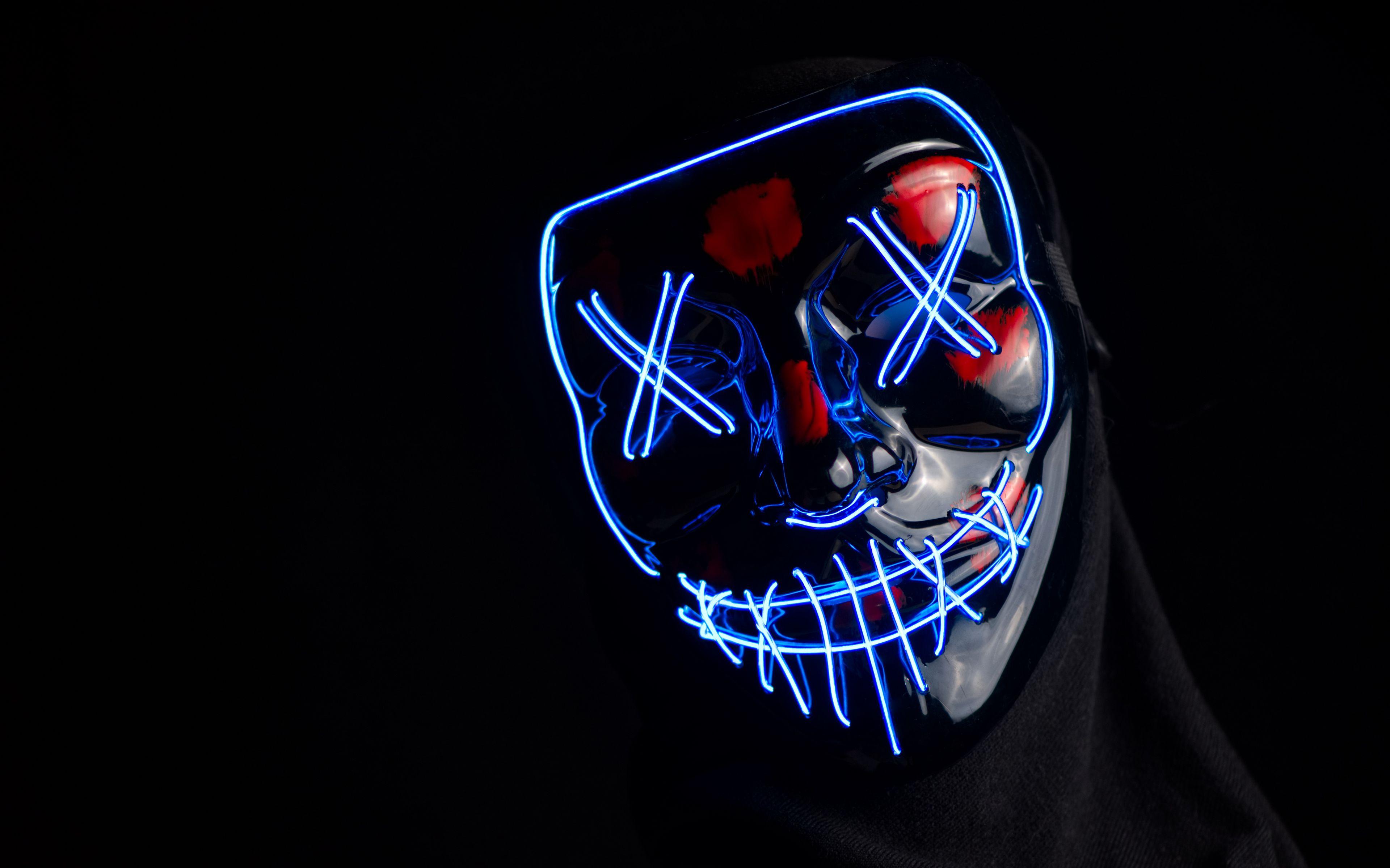 3840x2400 Download wallpaper 3840x2400 mask, anonymous, neon, face, hidden, dark 4k ultra HD 16:10 HD background