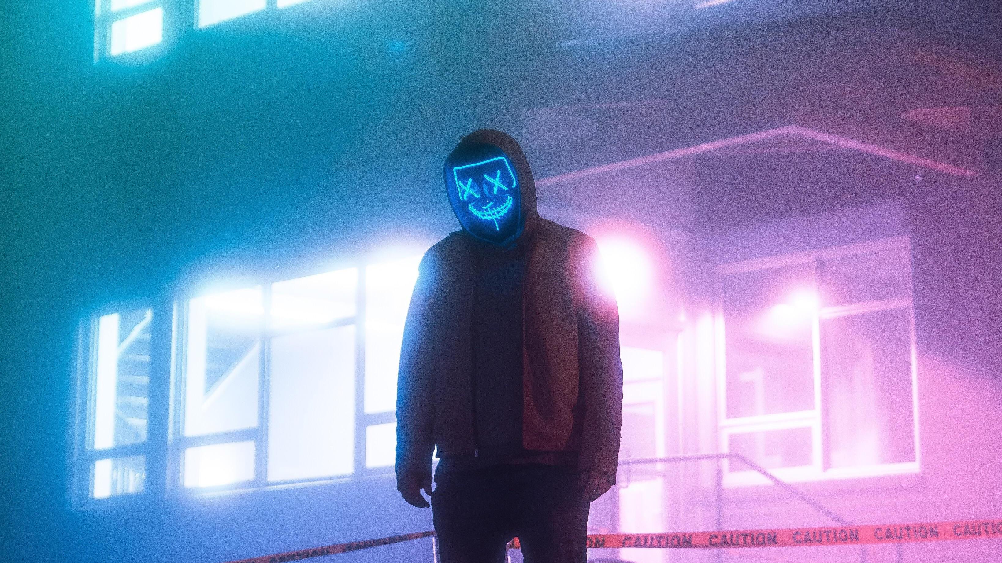 3276x1842 mask, neon, hd, photography, 4k. Mocah HD Wallpaper