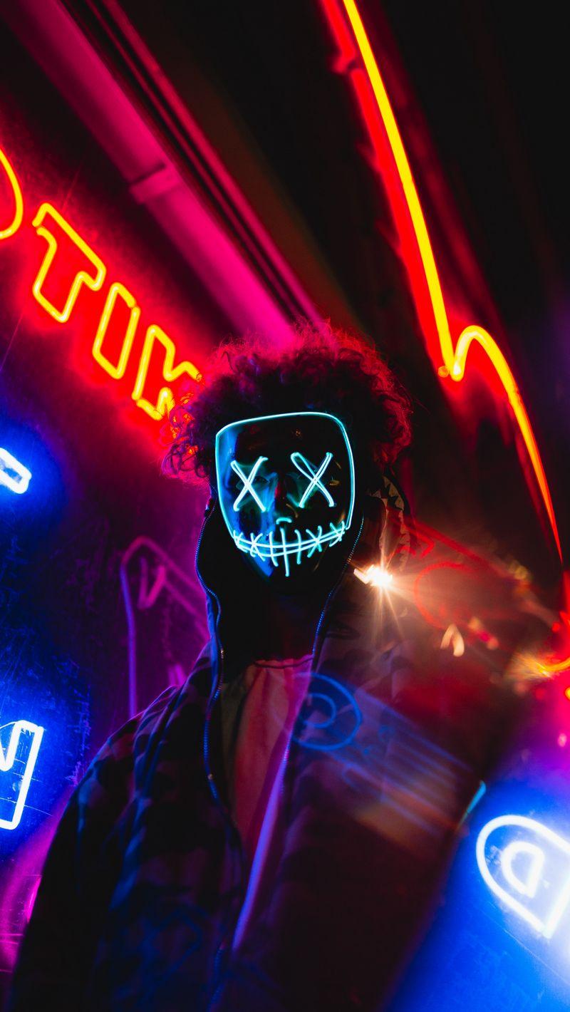 800x1420 Download Wallpaper 800x1420 Mask, Neon, Anonymous, Light, Man Iphone Se 5s 5c 5 For Parallax HD Background