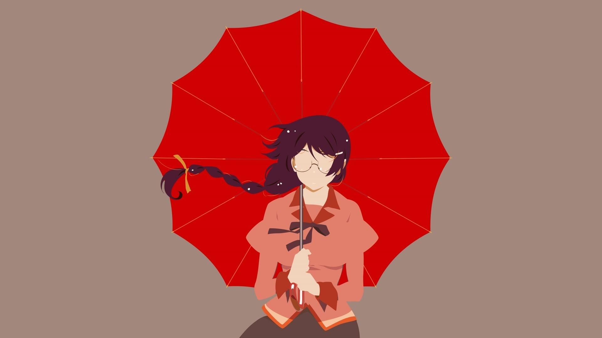 1920x1080 Desktop wallpaper minimal, anime girl, umbrella, tsubasa hanekawa, HD image, picture, background, 2994de