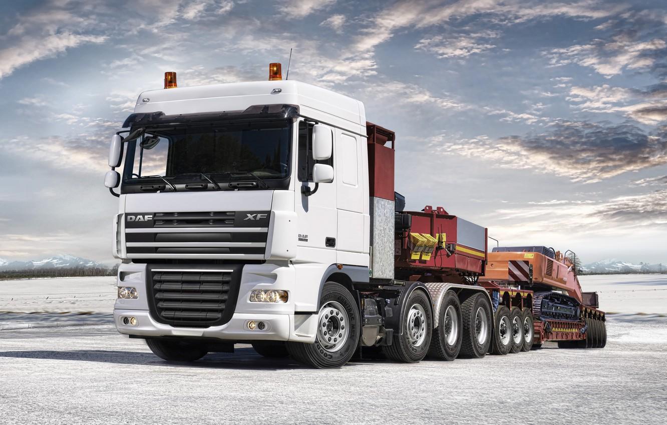 1332x850 Wallpaper Truck, Excavator, Wallpaper, Red, White, Wallpaper, Truck, Tractor, DAF, XF Trailer, DAF, ИксЭф105 image for desktop, section грузовики