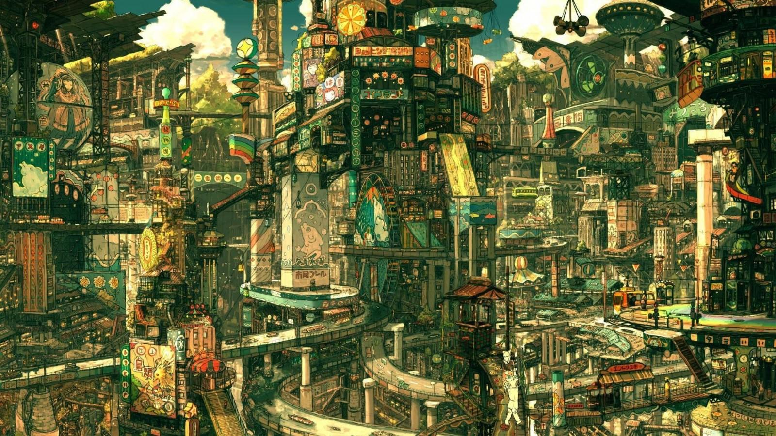 1600x900 city, cityscape, anime, playground, metropolis, Imperial Boy, urban area, ancient history, human settlement. Mocah HD Wallpaper