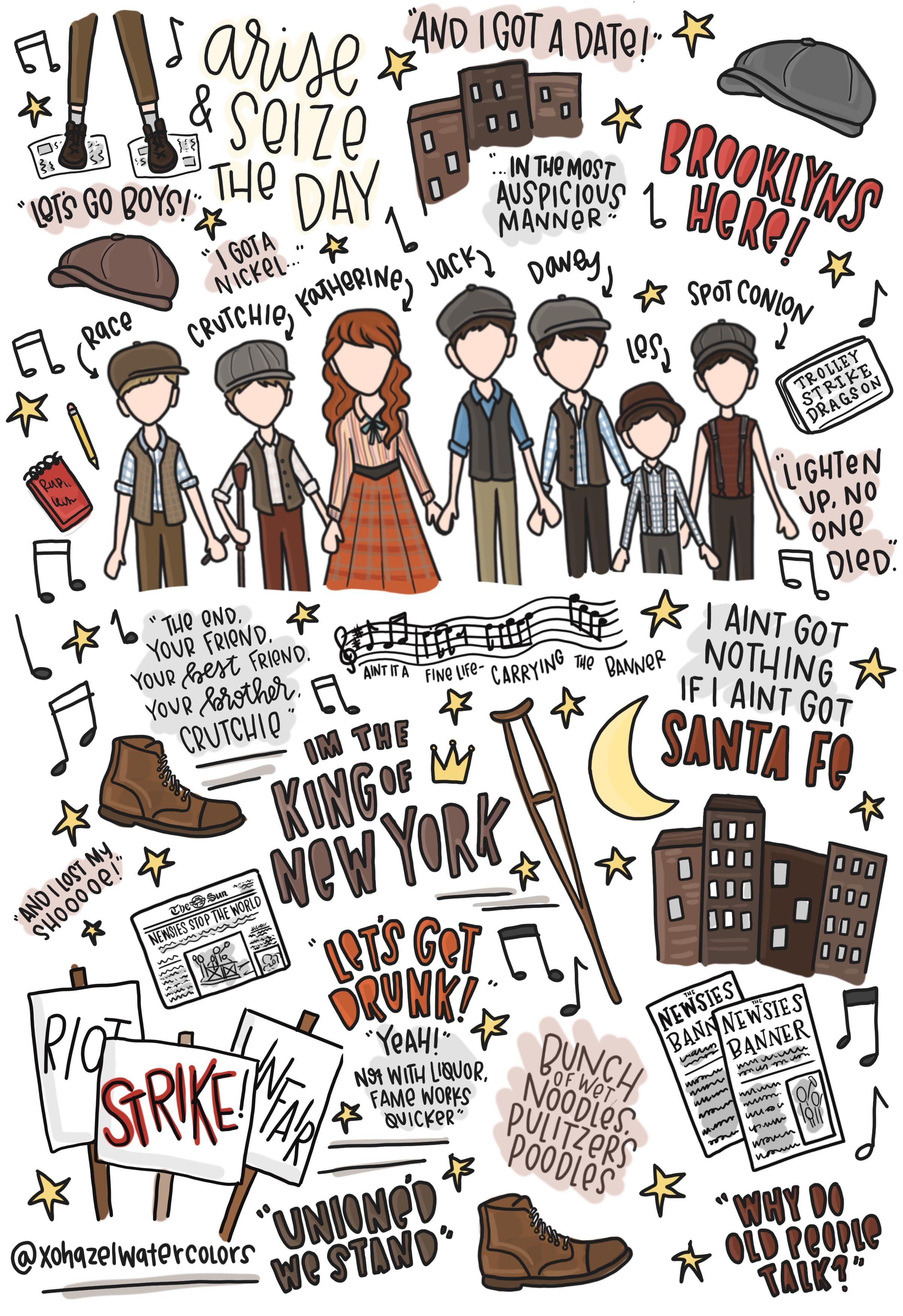 2408x3508 Newsies doodles pt 2!. Newsies, Broadway quotes, Musical theatre