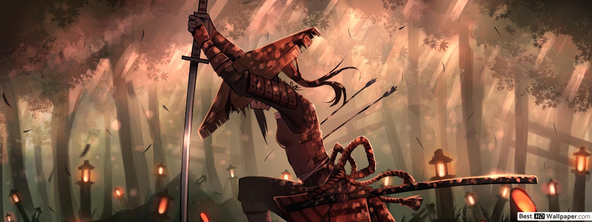 2048x768 Samurai Girl HD wallpaper download
