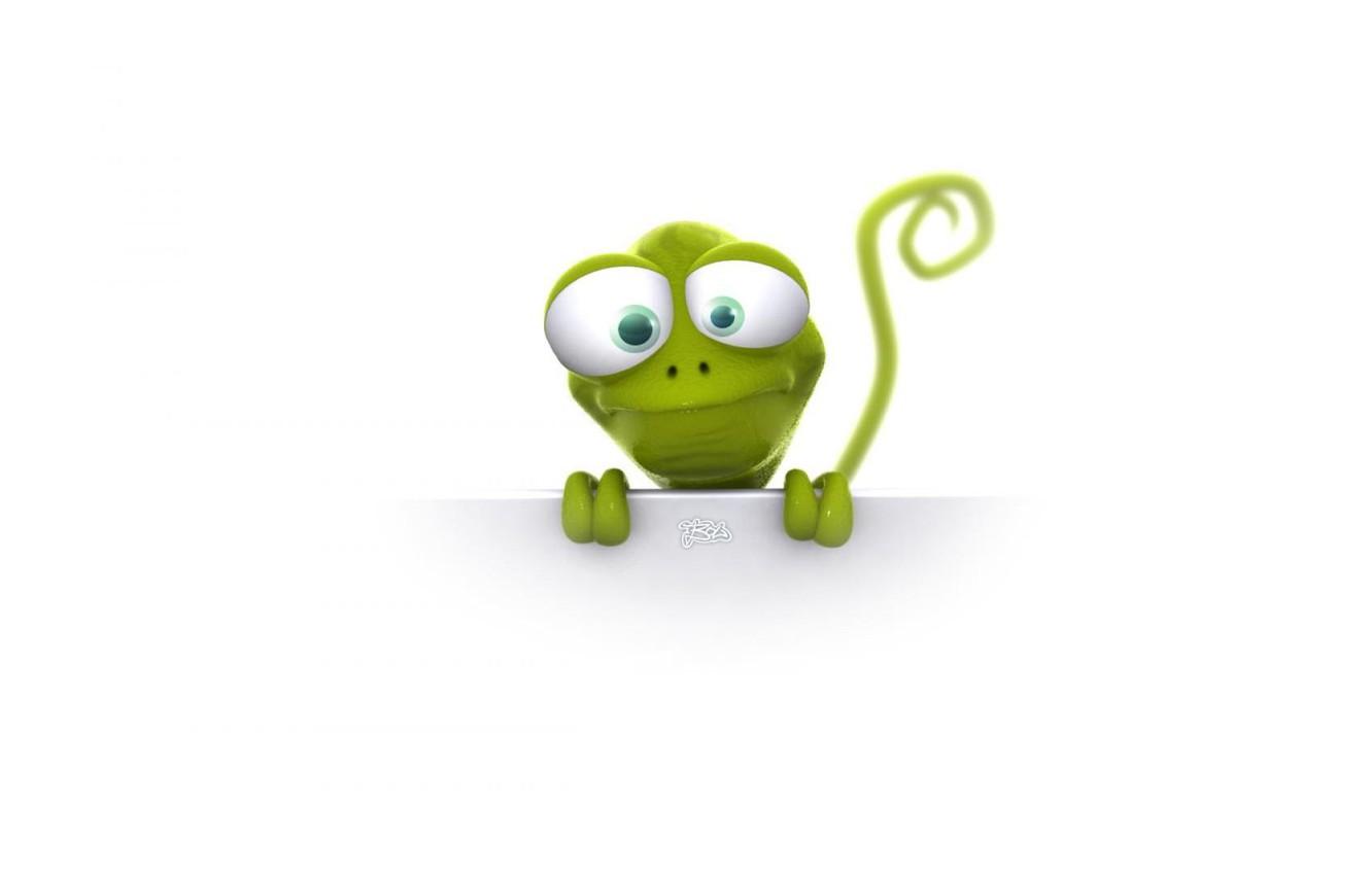 1332x850 Wallpaper look, mood, cartoon, lizard, tail, white background, green, big eyes image for desktop, section минимализм