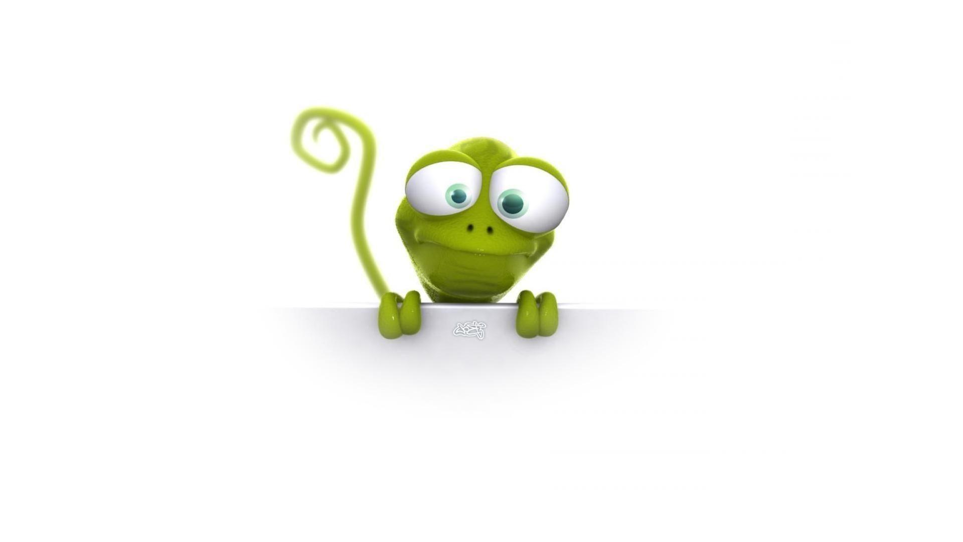 1920x1080 White background green big eyes cartoon lizard wallpaper (phone background)