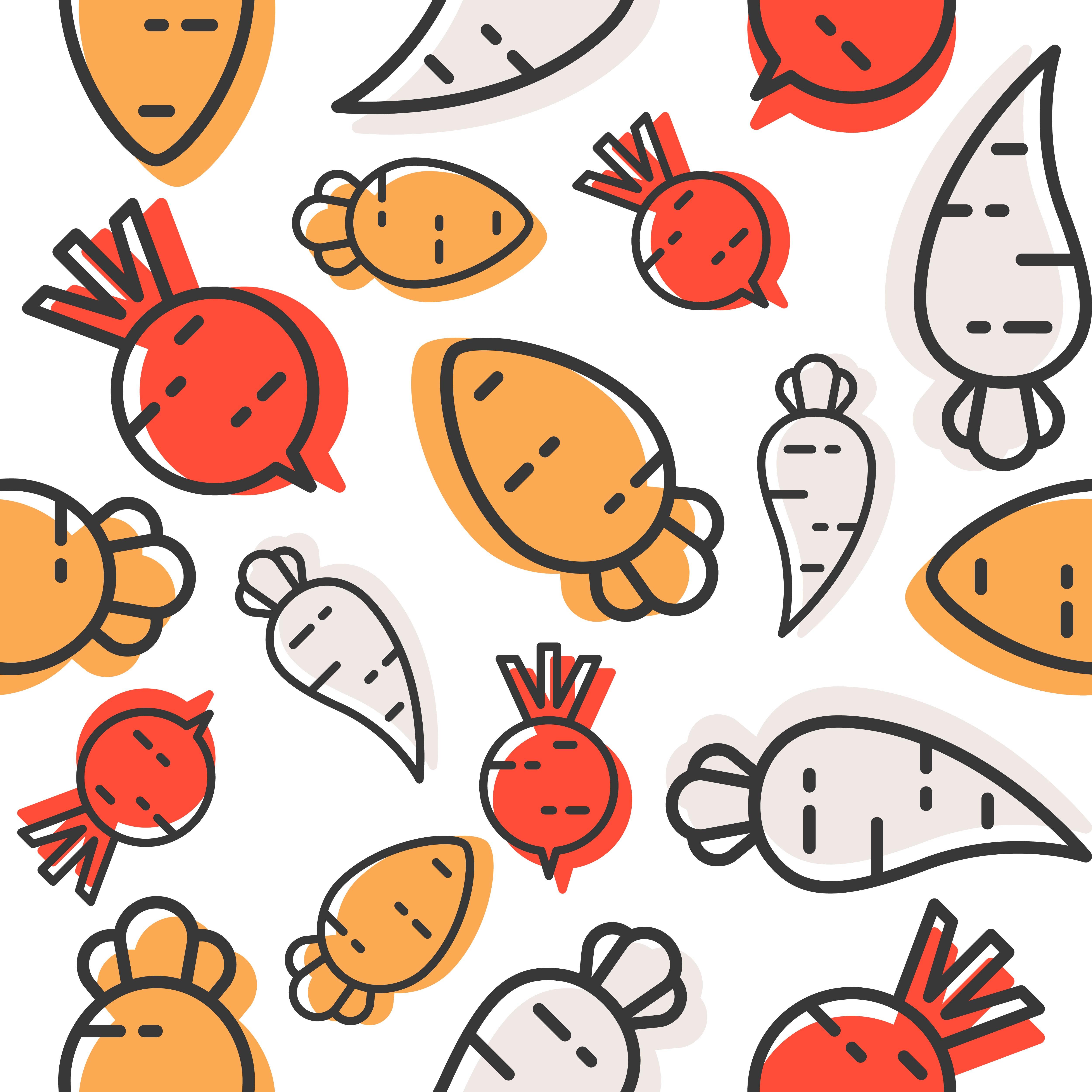 5000x5000 Carrot, radish and beetroot seamless pattern, outline vegetable wallpaper