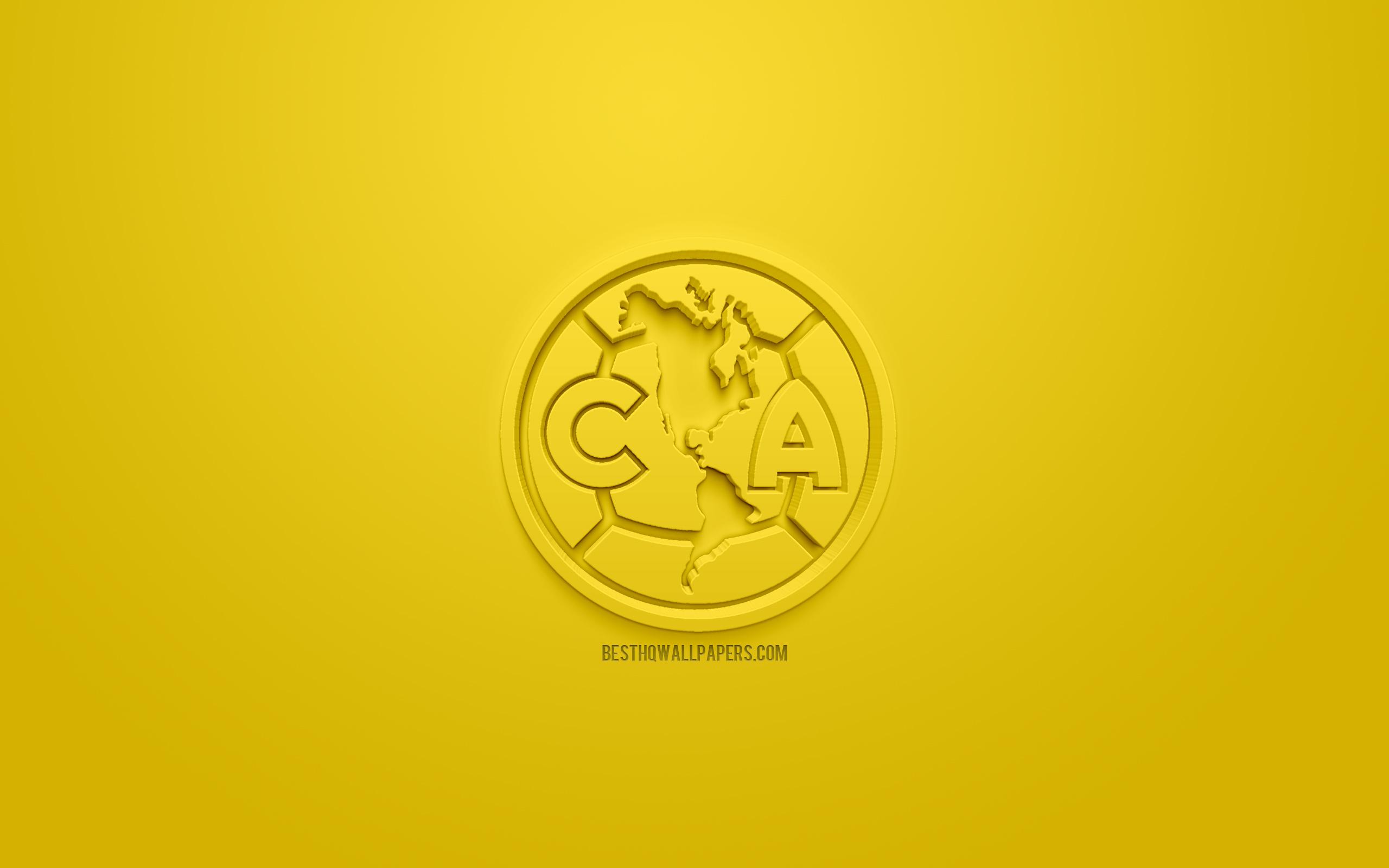 2560x1600 Download wallpaper Club America, creative 3D logo, yellow background, 3D emblem, Mexican football club, Liga MX, Mexico City, Mexico, 3D art, football, stylish 3D logo for desktop with resolution 2560x1600. High Quality