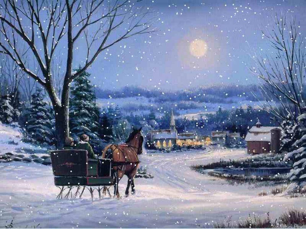 1024x768 Sleigh Ride Christmas Wallpaper