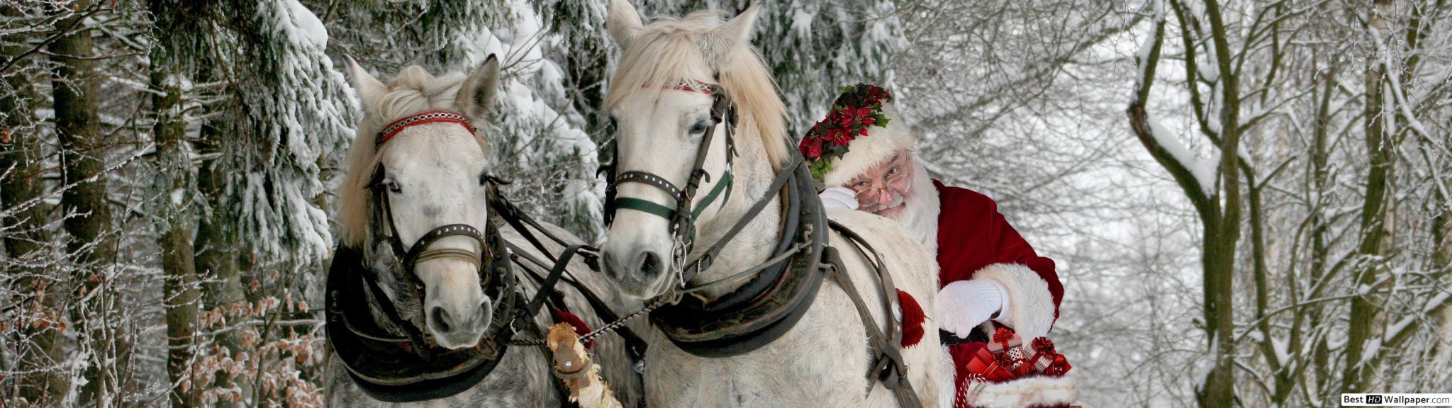 2048x576 Santa on horse HD wallpaper download
