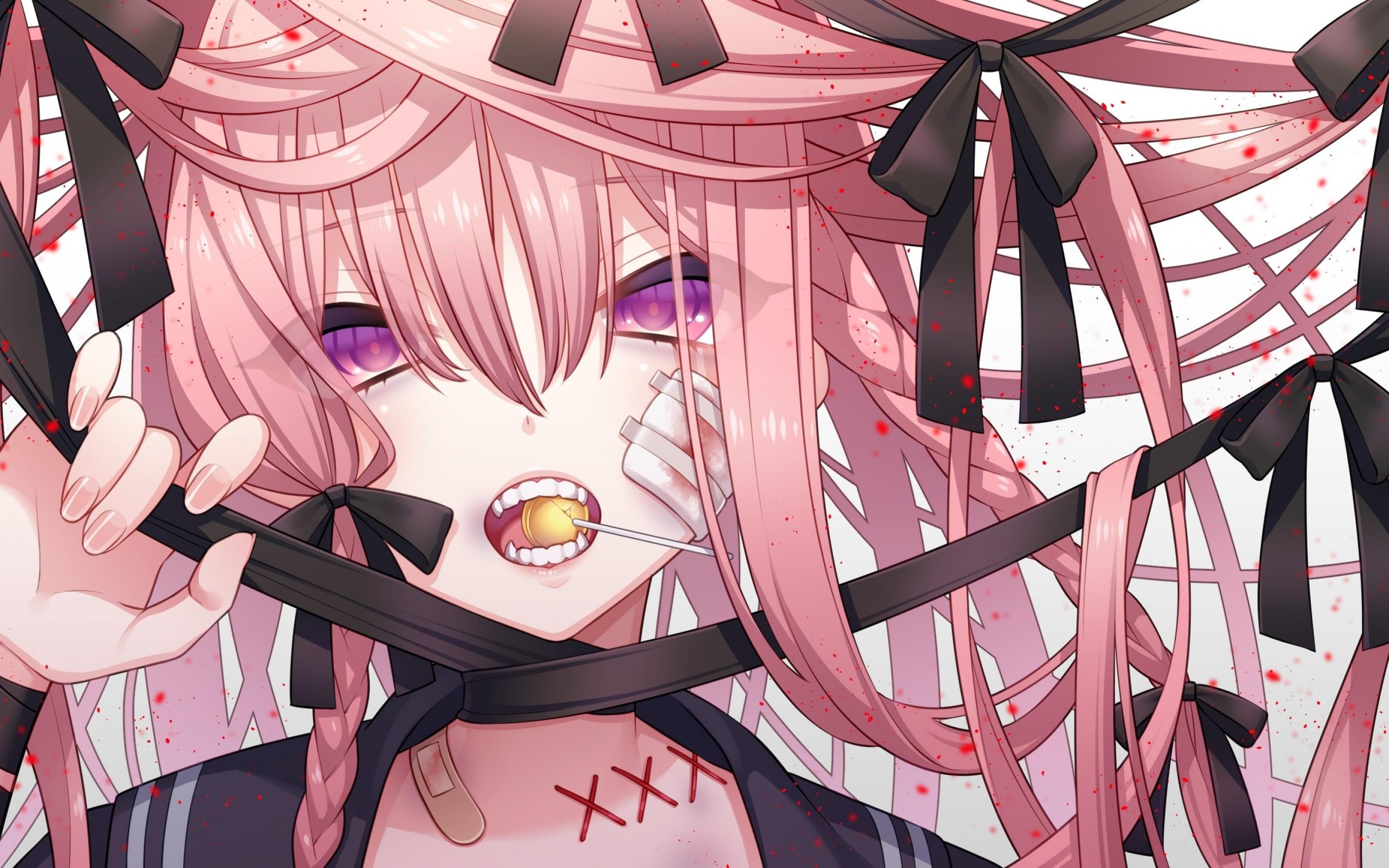 2880x1800 Download 2880x1800 Anime Girl, Yandere, Lollipop, Pink Hair, Bandaid Wallpaper for MacBook Pro 15 inch