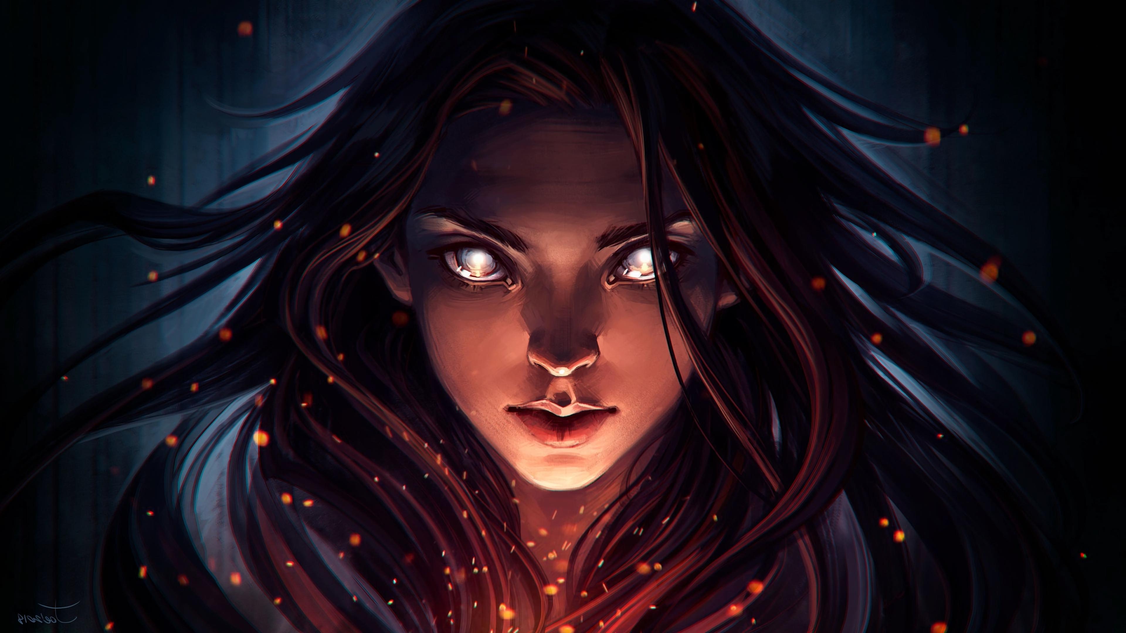 3840x2160 Wallpaper Fire, Particles, Magic, Fantasy Girl:3840x2160