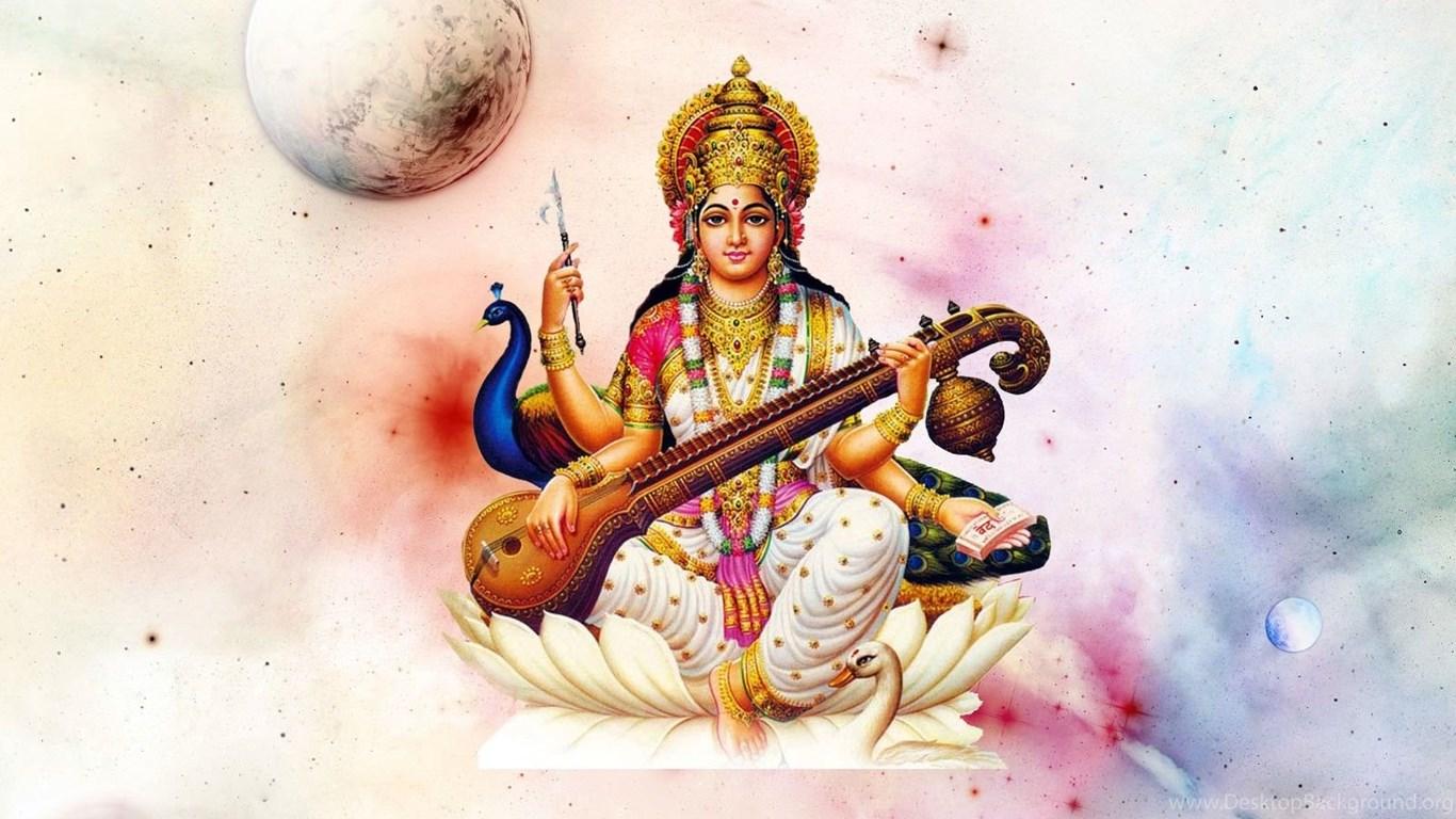 1366x768 Hindu Goddess Maa Saraswati Free Desktop Wallpaper Desktop Background