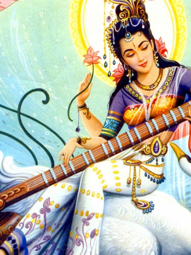 768x1024 Goddess Saraswati iPad wallpaper